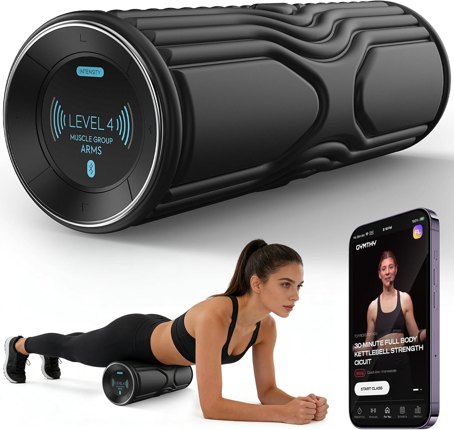 Vibrating Foam Roller with Smart APP Control, 5-Speed Electric Deep Tissue Massage Roller for Back Pain Relief, Muscle Recovery, Physical Therapy, Yoga, Neck, Leg Pain – Rechargeable & Portable
