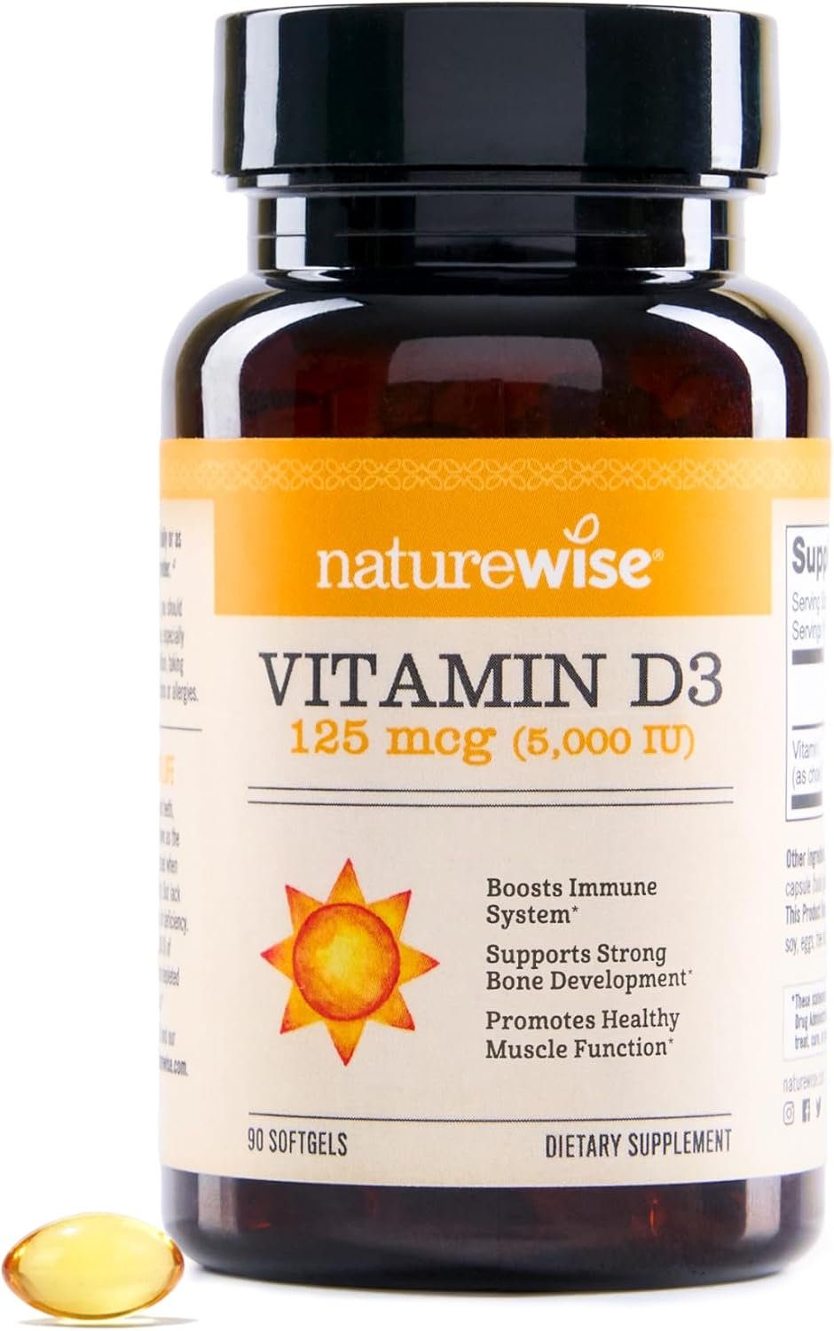 NatureWise Vitamin D3 5000IU Supplement, Immune Support, 90 Mini Softgels | Vitamin D 125 mcg – Organic Extra Virgin Olive Oil – Muscle & Bone Support – Gluten Free & USA Manufactured – 90-Day Supply