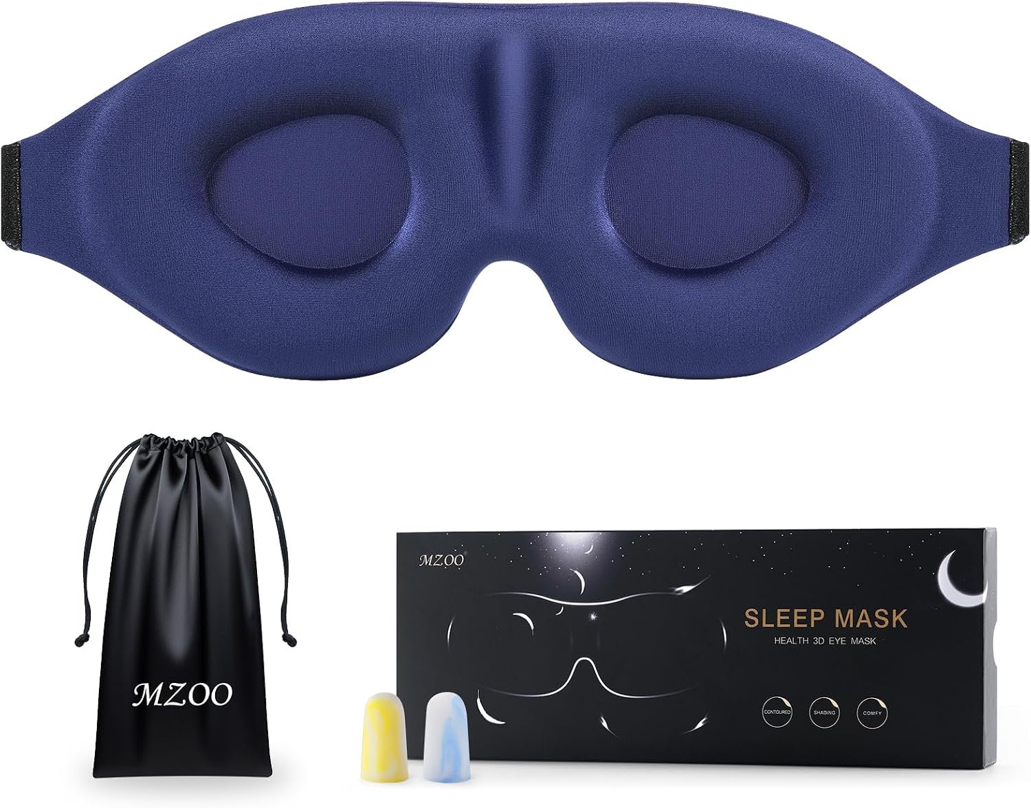 MZOO Luxury Sleep Mask for Women Men Patented Light Blocking Design | Zero Eye Pressure, 3D Contoured Sleeping Mask for Side Sleeper, Breathable, Adjustable, for Travel, Blue