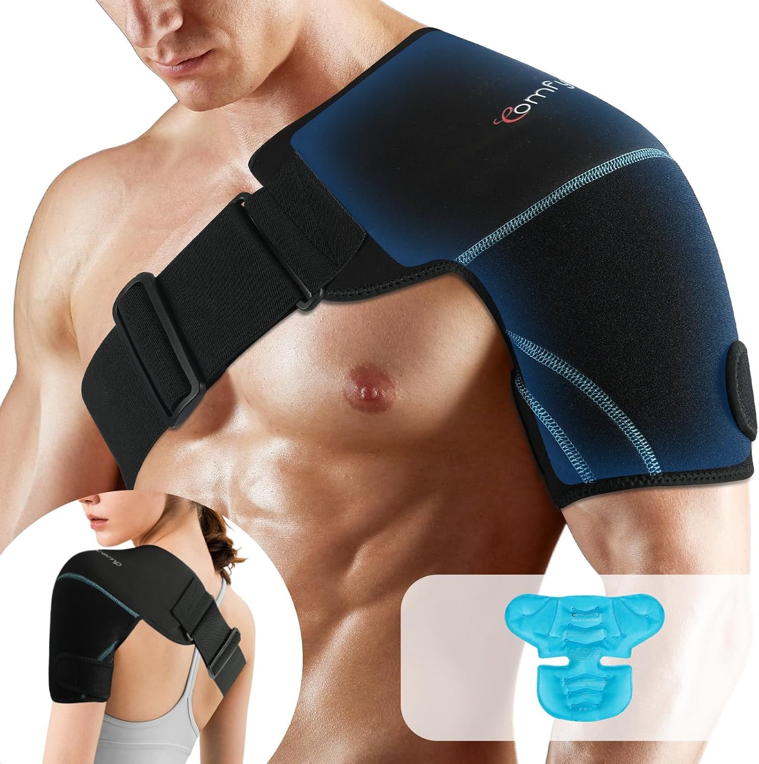 Comfytemp Shoulder Ice Pack Wrap, Rotator Cuff Shoulder Brace Cold Therapy | FSA Eligible HSA, Shoulder Brace for Men Women, Shoulder Compression Sleeve, Reusable Gel Ice Packs for Injuries