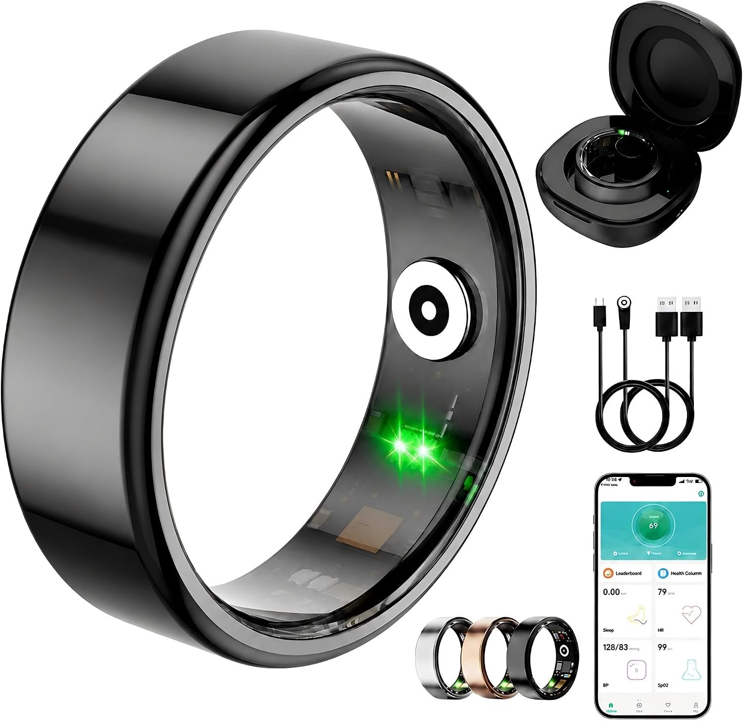 Smart Ring for Women Men, Fitness Tracker Ring with Free App No Subscription Fee, 7 Days Battery Life, Sleep Monitor, Heart Rate & Step Tracker, IP68 Waterproof, Android/iOS Compatible(Black,11)
