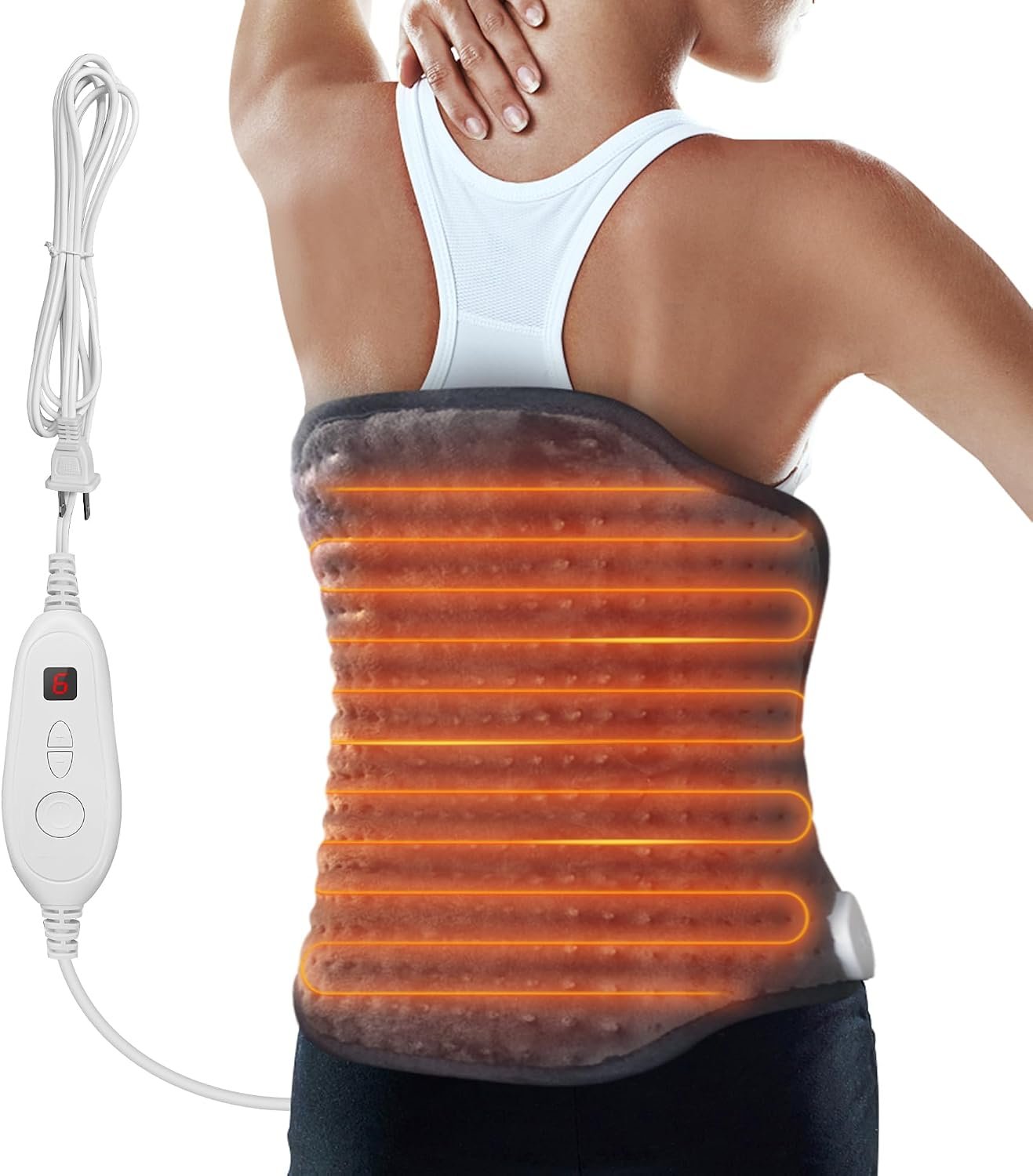 Snailax Heating Pad for Back Pain Relief，Electric Heat Pad for Period Cramps, Neck, Shoulders, Heated Pad with Adjustable Strap, 6 Heat Levels, Auto Shut Off, 16”x24”,Washable,Gifts for Man Dad
