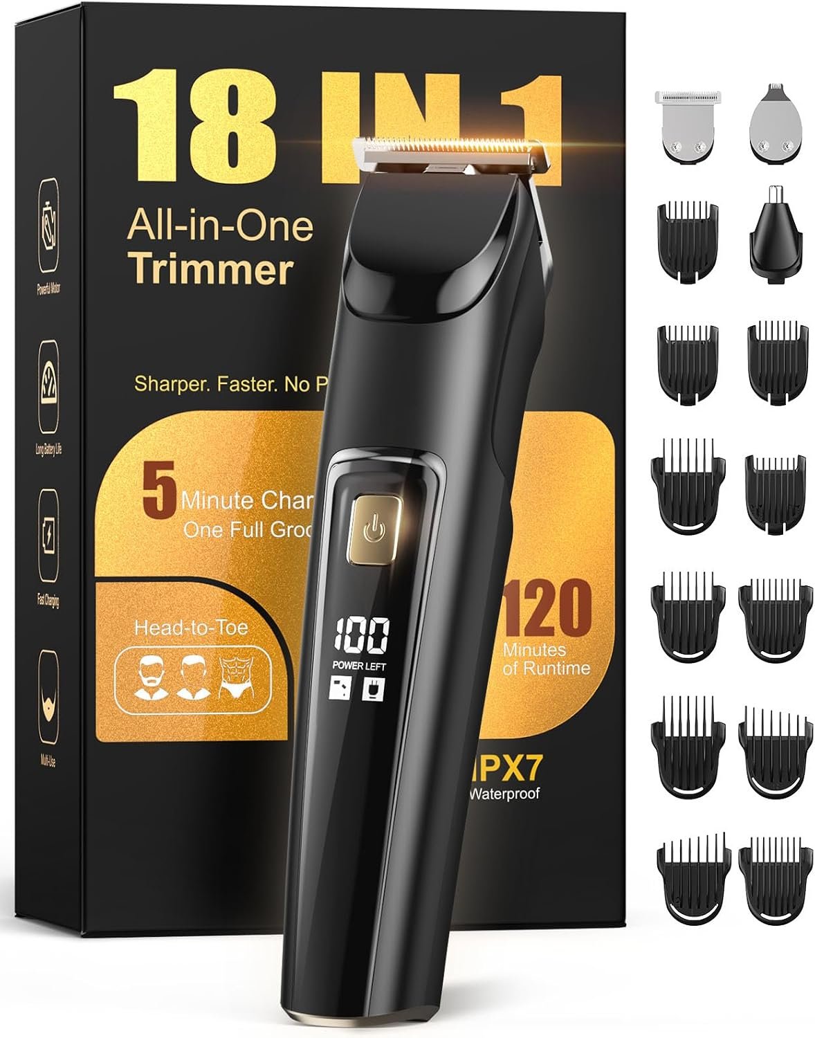 Beard Trimmer for Men, Cordless 18-in-1 Electric Razor & Hair Clipper,Gifts | Waterproof Mustache Grooming Kit, Rechargeable Beard Hair Nose Ear & Body Trimmer, Face Shaver, gift for men,husband & father