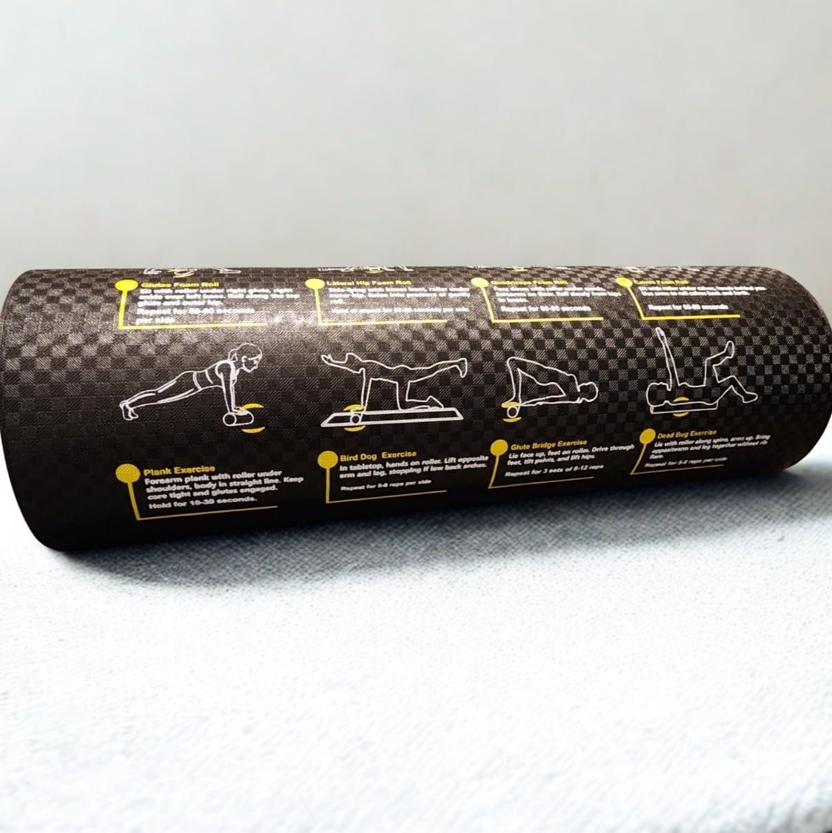 Foam Roller with Printed Exercises, 17.7” x 6” Lightweight EPE/PE | Exercise Roller Foam, Includes 12 Guided Stability, Mobility & Recovery Moves, Dual Color Instructional Design