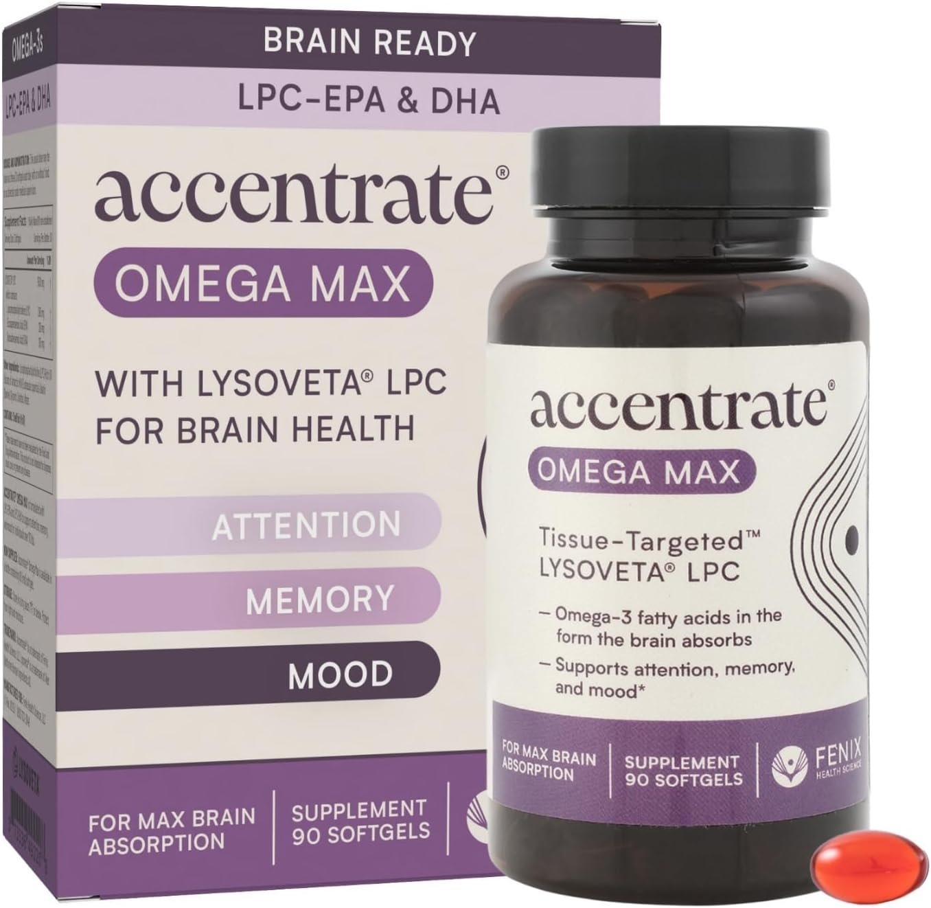 Accentrate Omega MAX with LYSOVETA LPC – Brain Health, Omega-3 EPA & DHA | Fish oil in the form the brain actually takes up, not just what the bloodstream carries. Supports focus and memory.