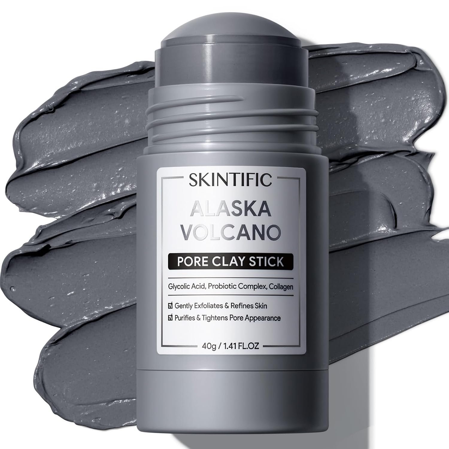 SKINTIFIC Deep Pore Cleansing Blackhead Remover Face Mask Stick, Mud Mask with Natural Alaska Volcano Clay, Gentle Exfoliating, Smoothing Skin, Non-Drying, Skincare Facial Mask | Deep Pore Cleansing Mud Mask for Gentle Exfoliating, Smoothing Skin and Non-Drying Facial Skincare