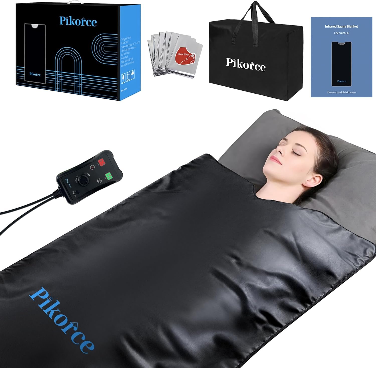 Pikorce Infrared Sauna Blanket for Home Use – Full Body Detox & Relaxation | 113-176℉ Adjustable | 6 ft x 2.65 ft, Leather Portable Far Infrared Stress Relief Heated PU Sauna Bag for Body Recovery