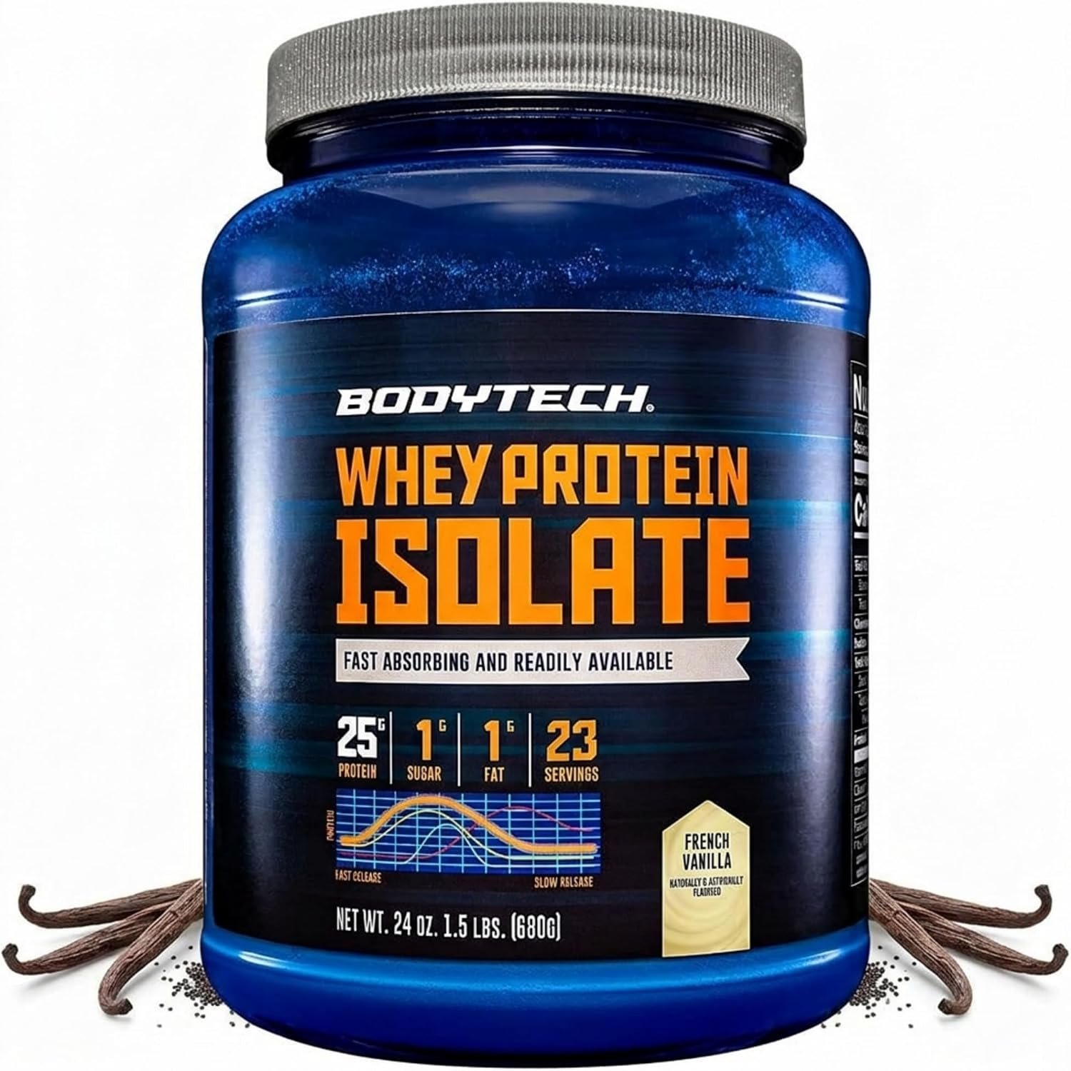 BodyTech Whey Protein Isolate Powder, French Vanilla, 1.5 LB, 23 Servings | 25G Protein per Serving, High Concentrated Protein Powder With Amino Acids & BCAAs for Men and Women, Gluten Free
