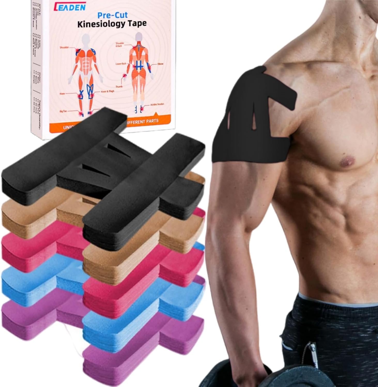 Precut Kinesiology Tape for Shoulder, 10 Pcs – Shoulder Support & Stability, Shoulder Pain Relief Athletic Tape – Waterproof & Elastic, Breathable Hypoallergenic Latex-Free Tape, Black