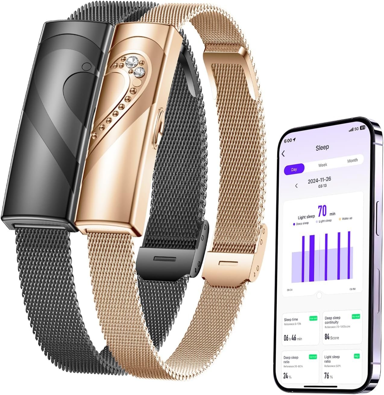 Couples Bracelets, Long Distance Valentines Day Gifts for Him Her Women Men, One-to-One Bluetooth Pairing via App, Fitness Tracker with Health Monitoring: Sleep, Pedometer, Heart Rate, HRV