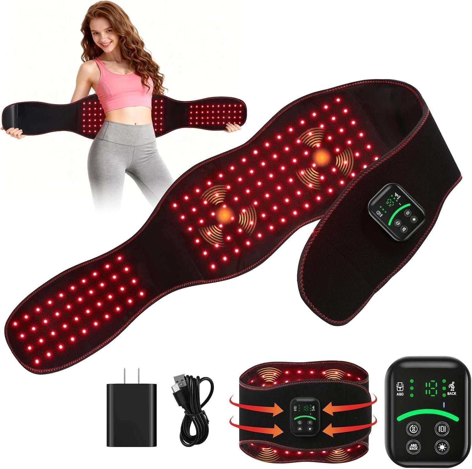 Red Light Therapy Belt for Body Back, 5000mAh Cordless Infrared Waist Wrap | Red Light Belt with 10/40Hz Pulse, 3 Red Light & Vibration, Muscle Recovery, Circulation Support, Portable for Daily Comfort