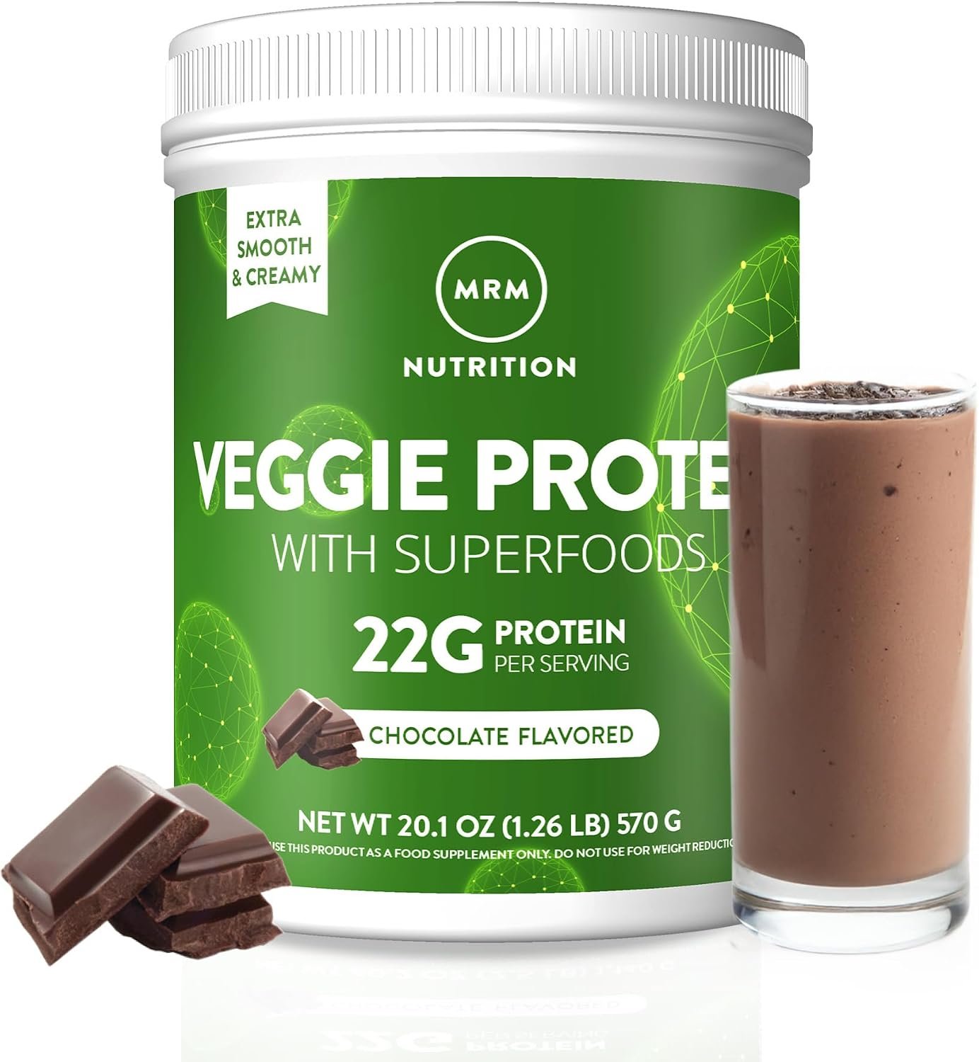 MRM Nutrition Veggie Protein with Superfoods – 22g of Protein – 15 Servings | Chocolate Flavored Protein Powder for Women & Men, Amino Acids & Digestive Enzymes, Vegan, Gluten & Dairy Free