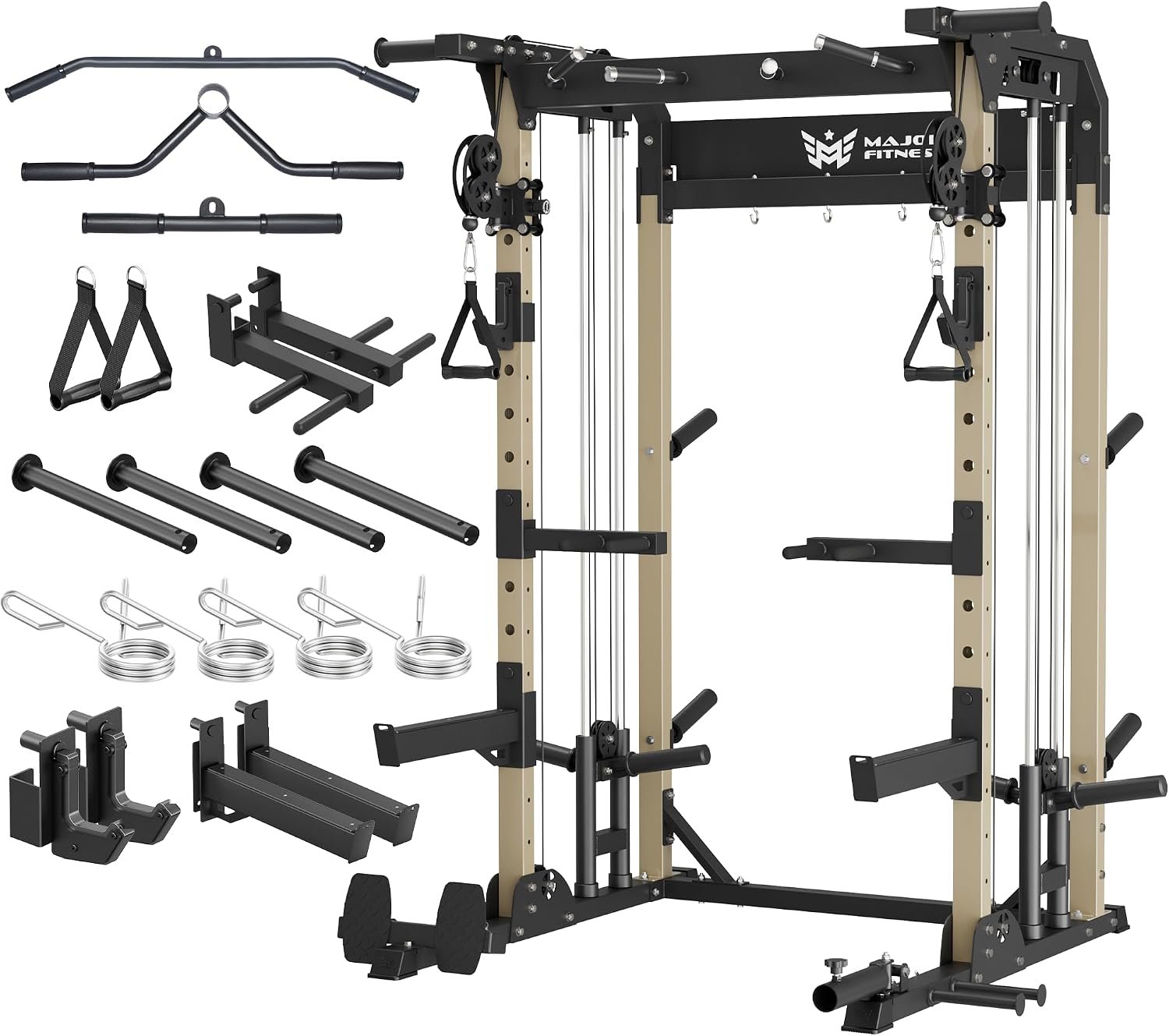 MAJOR FITNESS F22 Power Rack, 1600lbs All-in-One Squat Rack with Dual Pulley System, Heavy-Duty Steel Frame, Attachments & Storage for Home Gym Strength Training