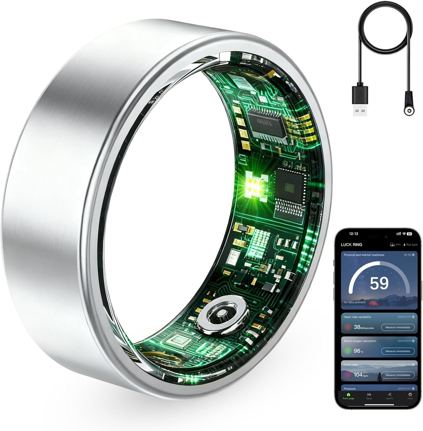 Smart Ring for Women & Men, Fitness Tracker Ring with Heart Rate Monitor, HRV, Sleep Tracking, No Subscription Fee, 10ATM Waterproof Activity Ring for Android & iPhone (Silver, #9)