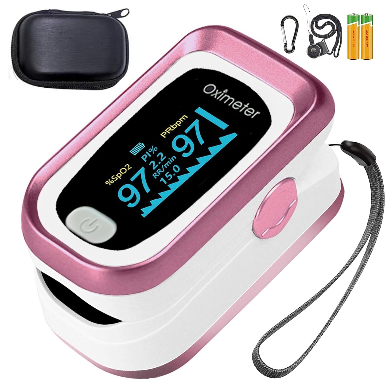 Pulse Oximeter Fingertip, 4 Data Oximeter with Respiration, Pulse Oximeter with Respiratory, Oximeter SpO2 Pulse Rate Count(Pink)