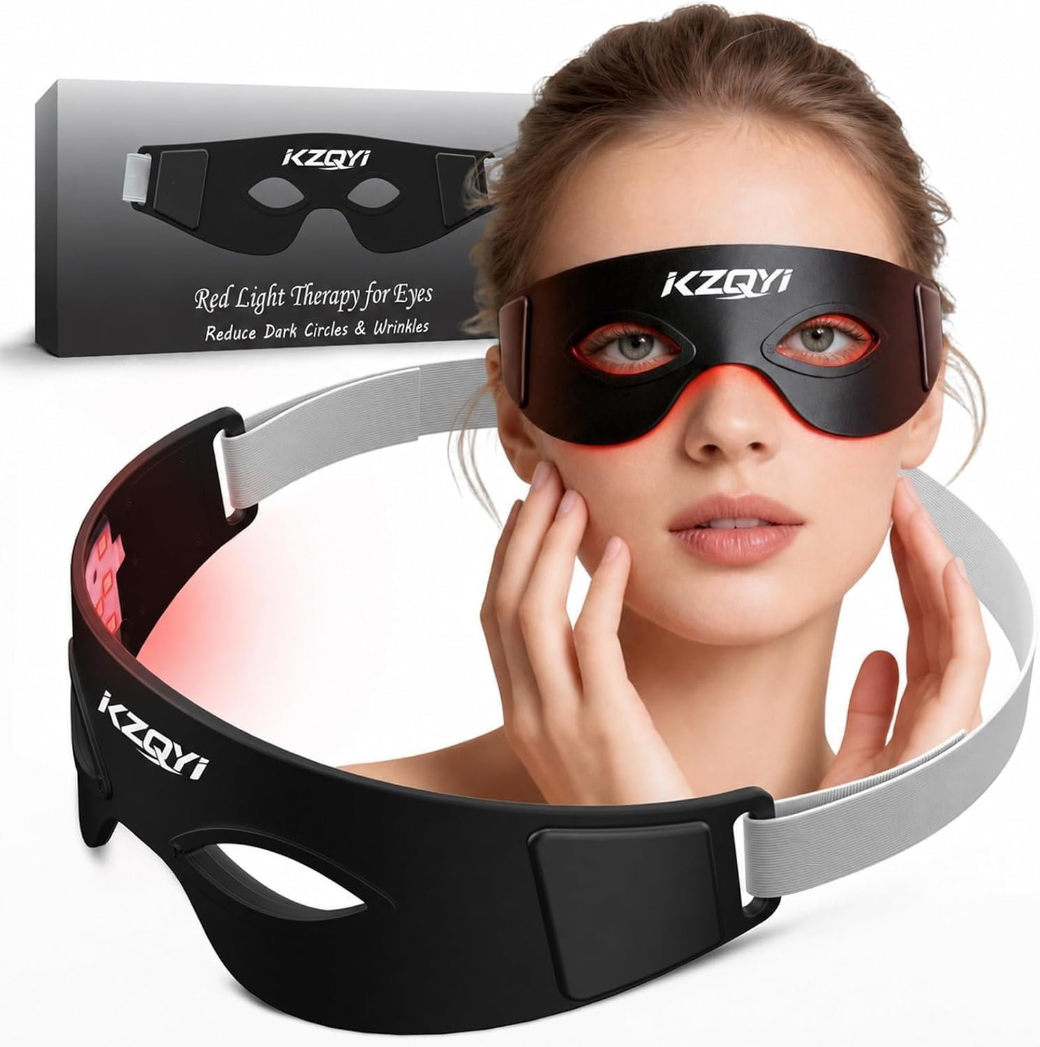 Red Light Therapy for Eyes, Reduce Fine Lines, Dark Circles, and Puffiness2 | 4-in-1 Red Light Therapy Glasses with Light-Blocking Eye Mask, 630nm & 850nm Eye Pods for Eye Bags – Black
