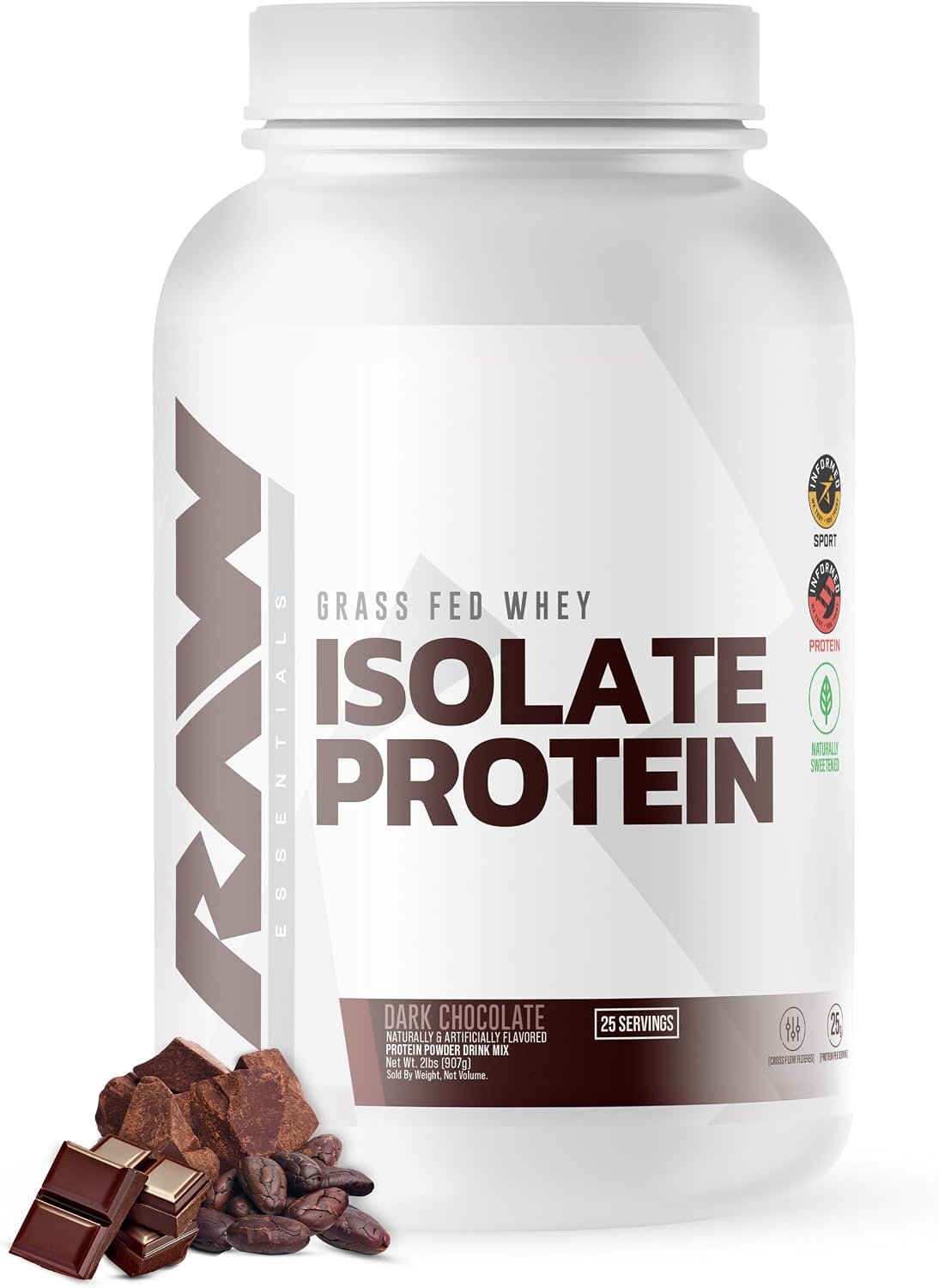 RAW Whey Isolate Protein Powder, Dark Chocolate – 100% Grass-Fed Sports Nutrition Whey Protein Powder for Muscle Growth & Recovery – Low-Fat, Low Carb, Naturally Flavored & Sweetened – 25 Servings