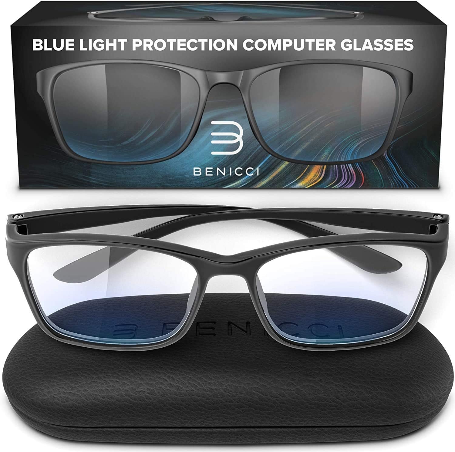 Benicci Stylish Blue Light Blocking Computer Glasses for Men and Women | Eases Digital Eye Strain and Headaches, Anti Glare Lens for Phone, Laptop and TV Screens, Gaming and Reading, with Case