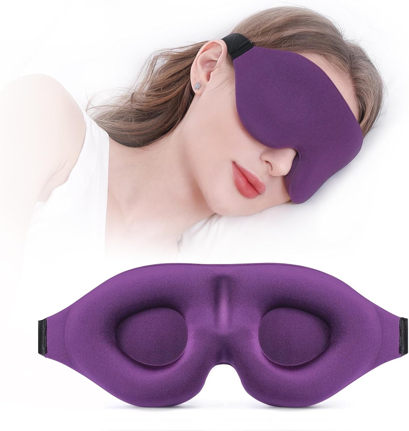 YIVIEW Sleep Mask for Side Sleeper, Light Blocking Zero Pressure Blindfold | Soft Breathable Eye Cover for Women Men, 3D Sleeping Eye Mask Purple, Relaxing Travel Essential, Adjustable, Flight Nap