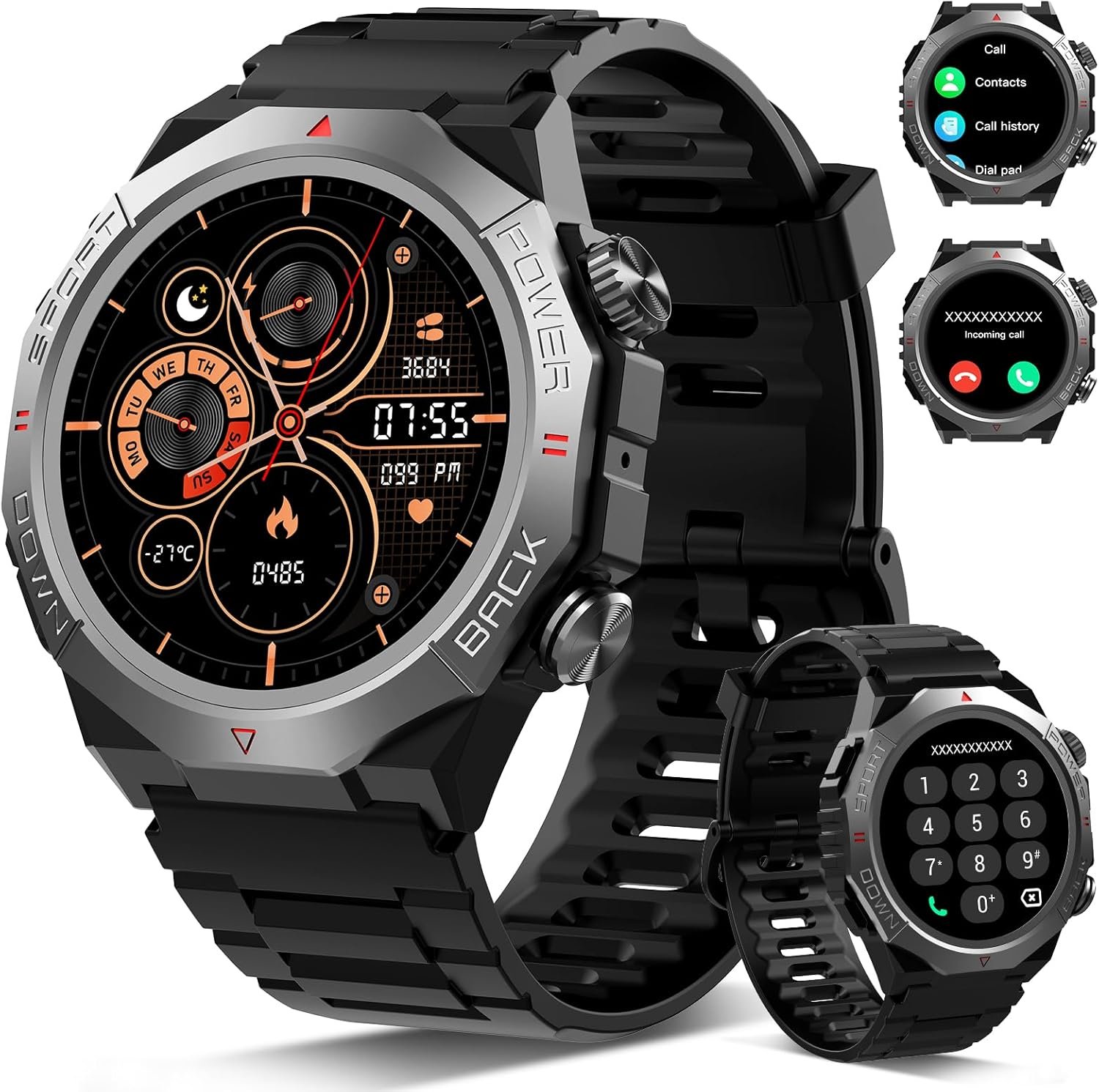 Military Smart Watches for Men(Answer/Make Calls), 1.39″HD Fitness Watch, 24/7 Heart Rate Sleep Monitor, Smart Watch for Men 110+ Sport Modes, 30Day, IP68 Waterproof Smartwatch for Android iOS
