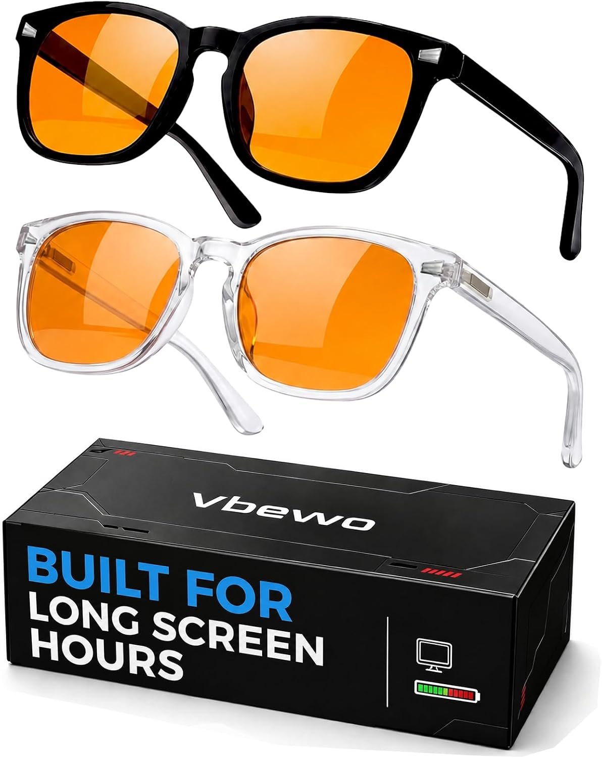 2 Packs Professional Sleep Glasses with 98.7% Blue Light Blocking | Anti Fatigue & Eye Strain for Better Sleep, Amber Orange Lens, UV Protection, Computer Gaming Glasses for Men Women