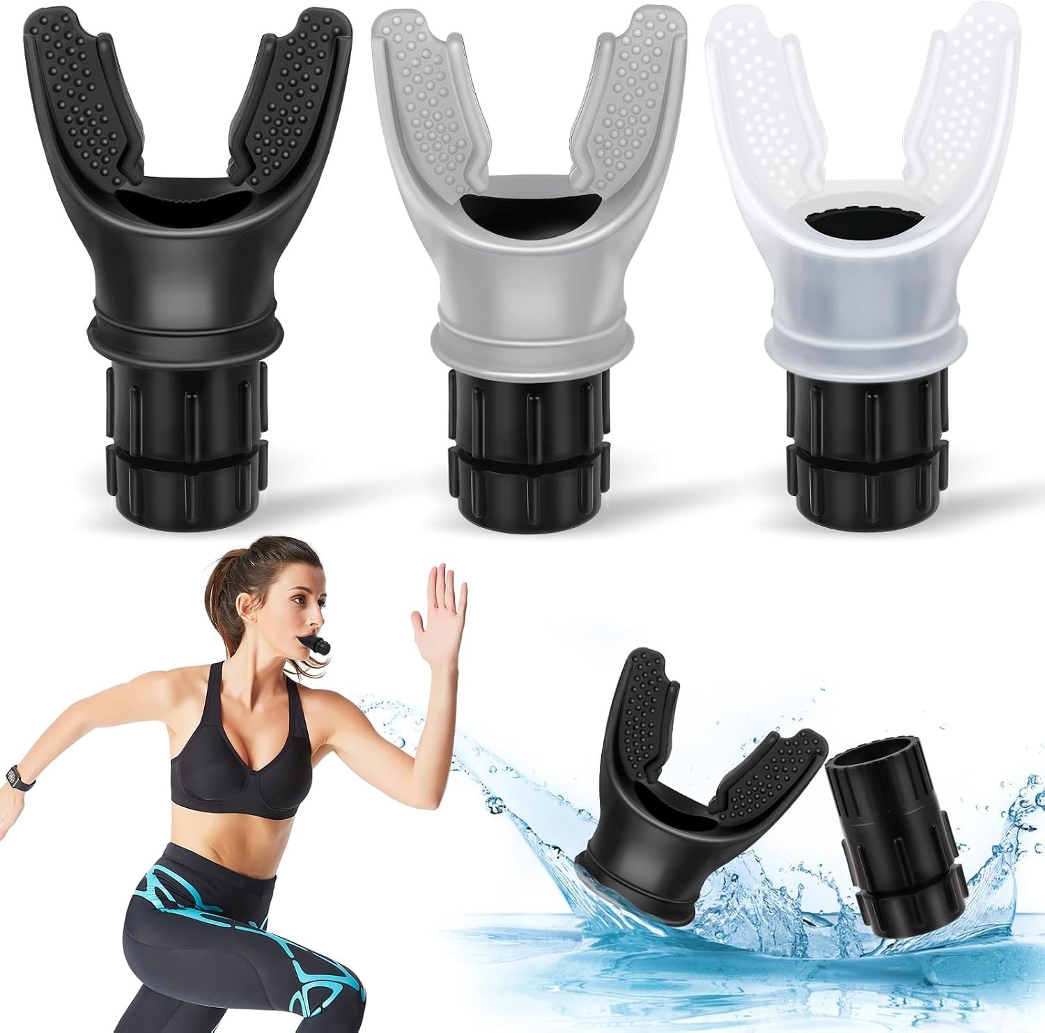 TEAWOO 3 PCS Portable Breathing Trainer with Adjustable Resistance Settings | Breathing Trainer for Enhanced Strength and Endurance, Black, Grey, White