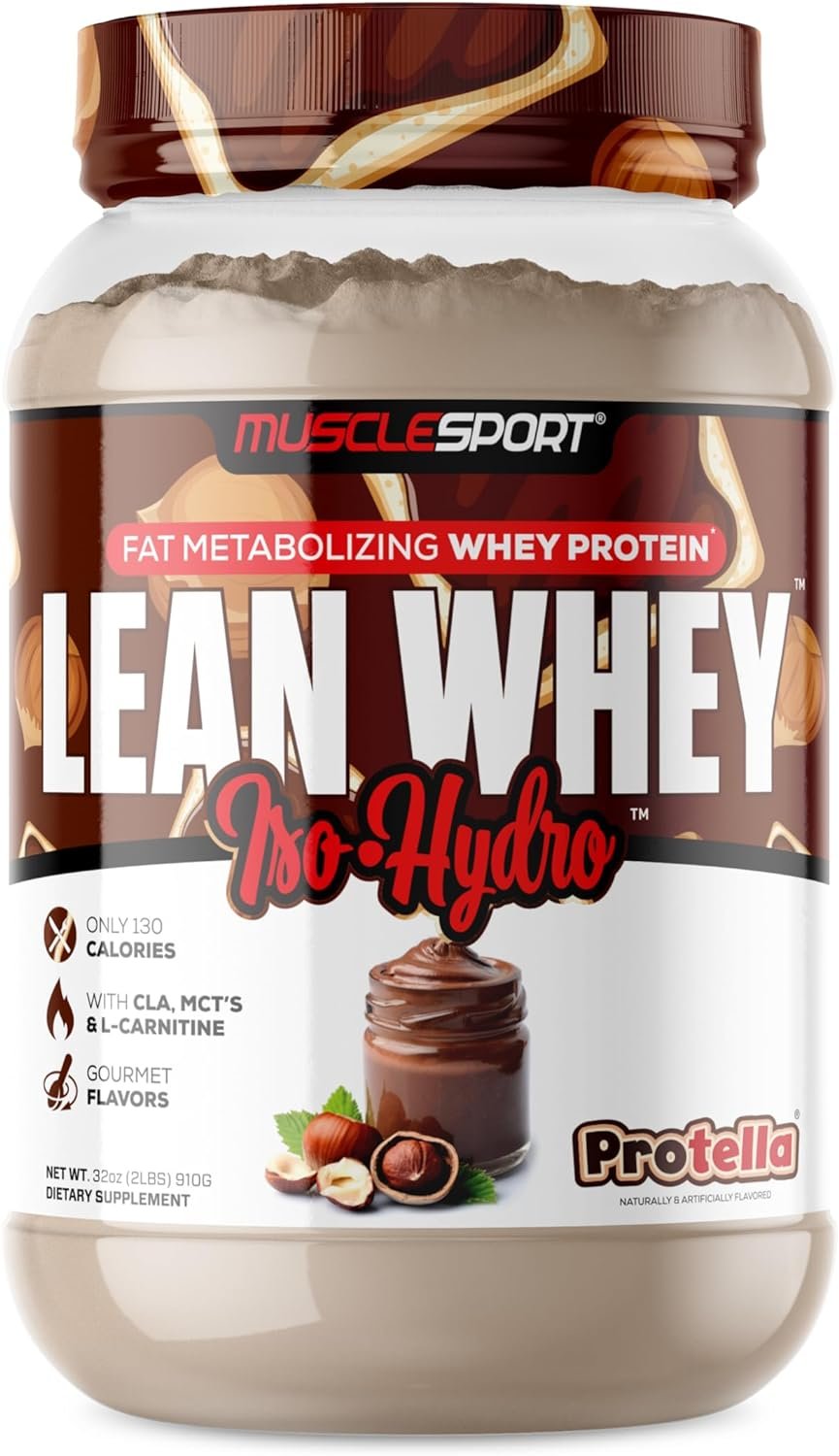 Musclesport Lean Whey Revolution™ Protein Powder – Whey Protein Isolate – Low Calorie, Low Carb, Low Fat, Incredible Flavors – 25g Protein per Scoop – 2lb Protella