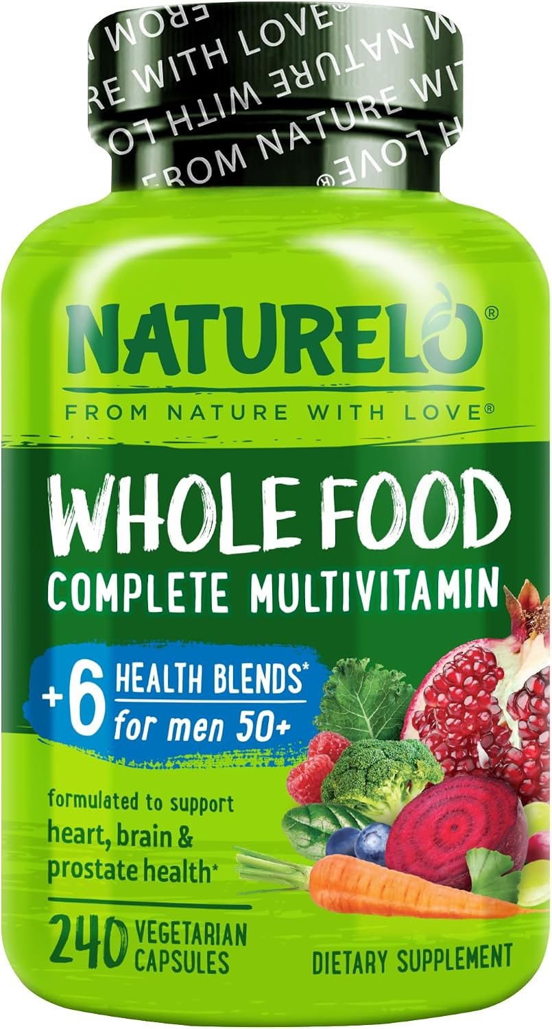 NATURELO Men’s Multivitamins 50+, Whole Food Multivitamin for Men 240 Caps | Vitamins, minerals, vegetarian capsules, energy, brain, heart, eye health