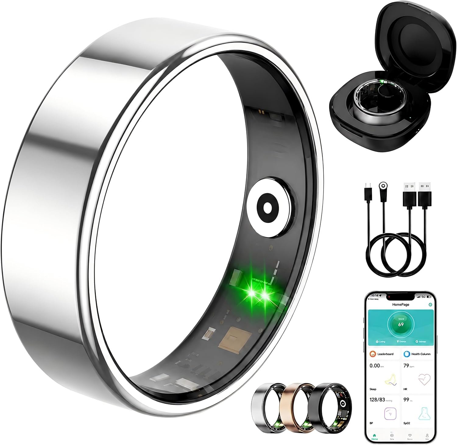 Smart Ring for Women Men, Fitness Tracker Ring with Free App No Subscription Fee, 7 Days Battery Life, Sleep Monitor, Heart Rate & Step Tracker, IP68 Waterproof, Android/iOS Compatible(Silver,7)