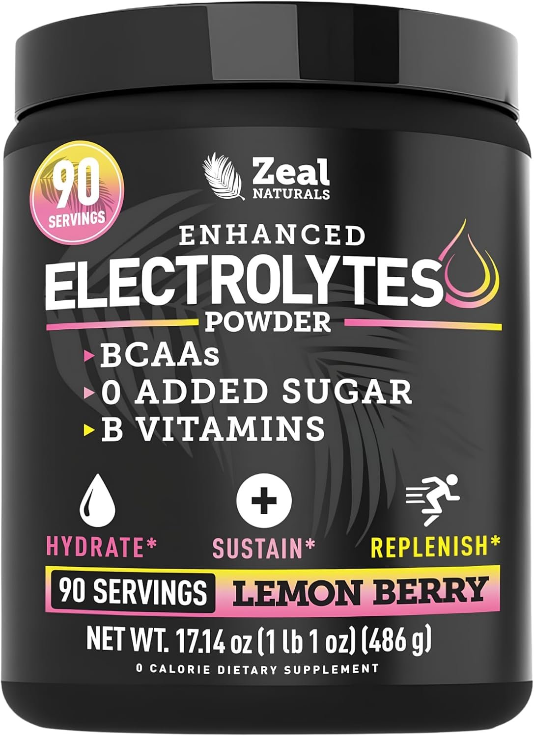 Zeal Naturals Electrolyte Powder – 90 Servings | Keto Electrolytes Powder | Zero Sugar, BCAAs, B-Vitamins | Potassium, Zinc, Magnesium | Hydration Powder Recovery Drink | Lemon Berry