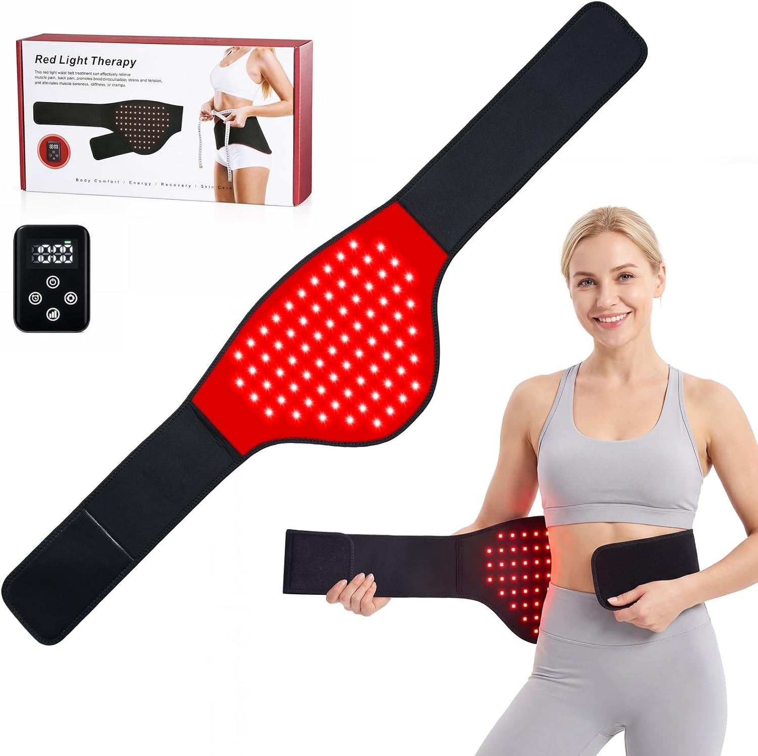 Portable Red Light Therapy Belt, 660nm 850nm Infrared Light Therapy Wrap Device with Timer for Back, Shoulder, Waist Muscle Pain Relief, Ideal Gift for Women Men