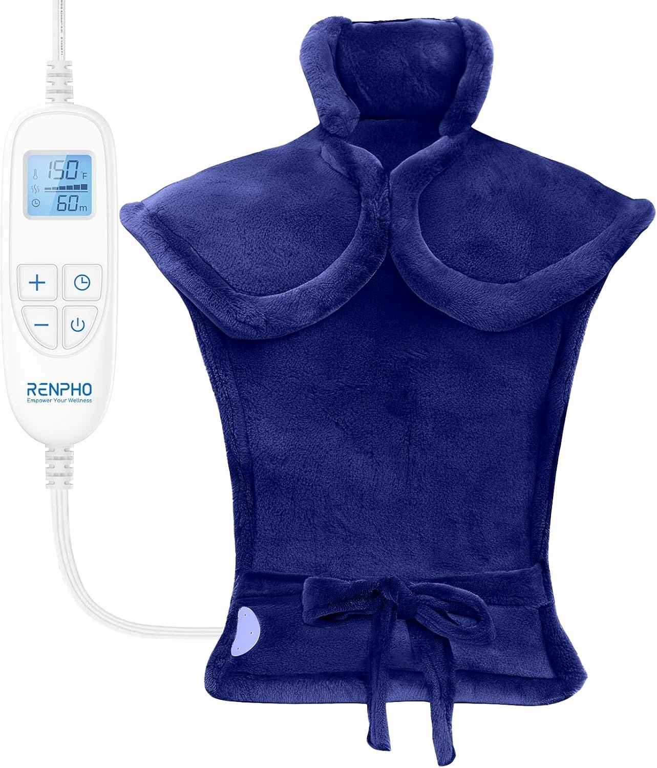 RENPHO Electric Heating Pad for Neck, Shoulders & Back, FSA Eligible HSA | Weighted Large Heating Pad, Fast Heating, Birthday Gift for Women & Men, Heated Neck Wrap, ETL Certified, 24 x 33″, Dark Blue