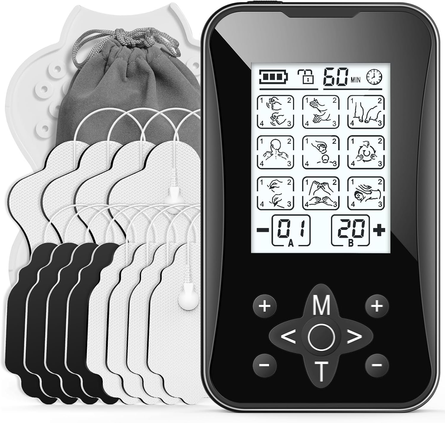 TENS Unit Muscle Stimulator 36 Modes, Rechargeable Dual Channel TENS Machine for Pain Relif Muscle Massager with 12 Premium Electrode Pads and Dust-Proof Storage Bag MH-1088