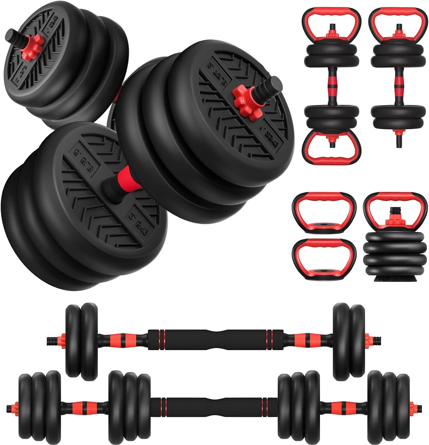Adjustable Dumbbell, 20/30/45/70/90lbs Dumbbells Set, 4-in-1 Free Weights for Women/Men Workout Equipment Used as Barbell/Kettlebells/Push up Stand for Home Gym