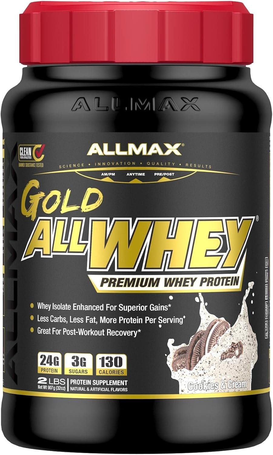 ALLMAX AllWhey Gold Whey Protein Powder, Cookies & Cream, 2 lb | Supports Lean Muscle Growth, Enhances Recovery, 24g Whey Protein, Whey Isolate Blend, Gluten Free