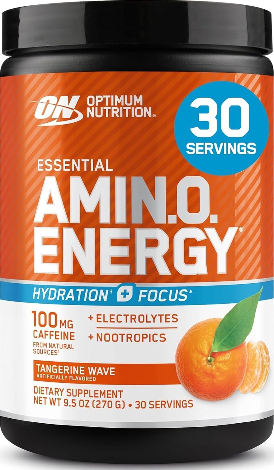 Optimum Nutrition Amino Energy Powder Plus Hydration, with BCAA, Electrolytes, and Caffeine, Tangerine Wave, 30 Servings (Packaging May Vary) | Contains BCAAs, Electrolytes, 100 mg Caffeine, 5g Amino Acids, Zero Sugar, Supports Hydration, Banned Substance Tested