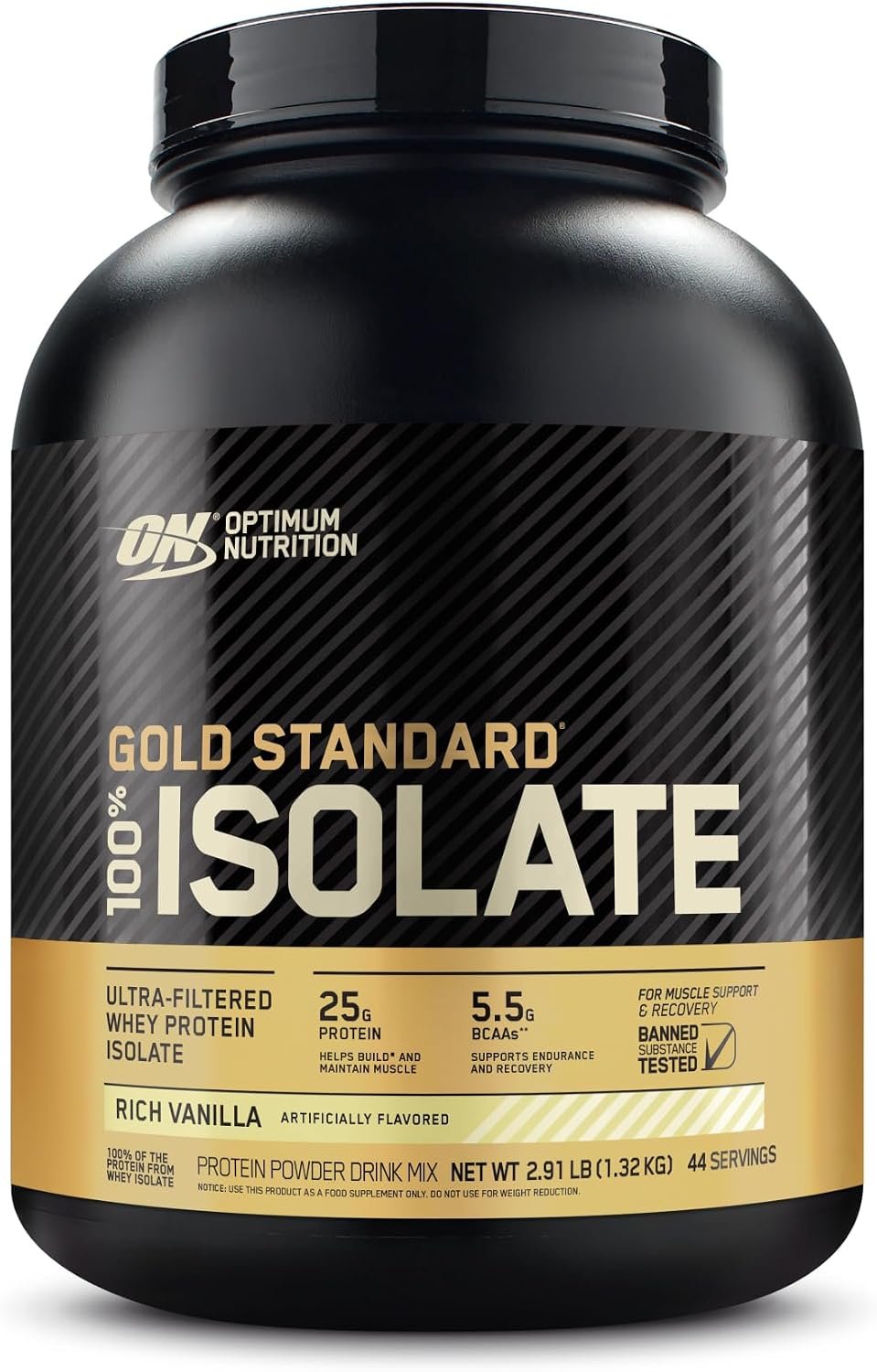 Optimum Nutrition Gold Standard Isolate Protein Powder, Rich Vanilla, 3 LB | 25g Ultra-Filtered Whey Protein Isolate per serving, 5.5g BCAAs, Gluten Free, Easy Mixing, Banned Substance Tested