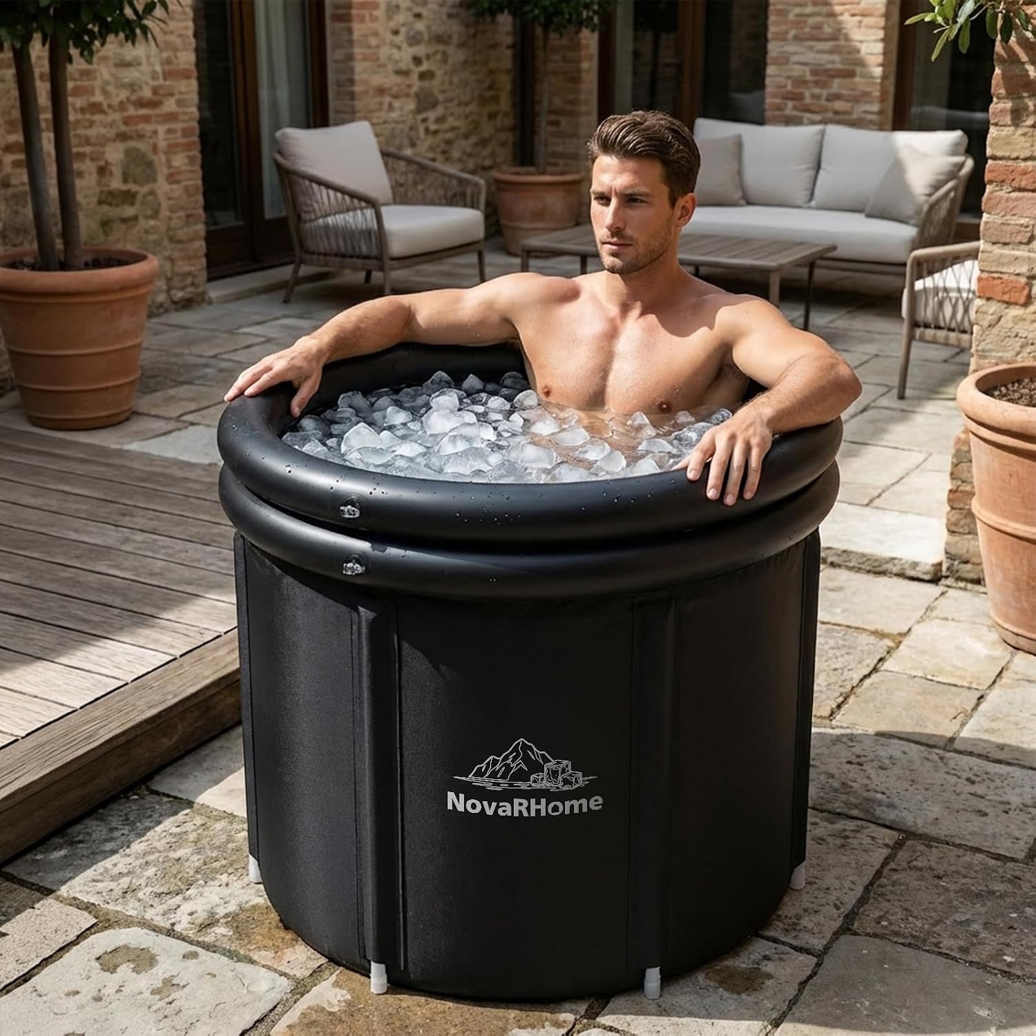 Ice Bath Tub for Athletes – 33in Deep Portable Cold Plunge for Recovery & Cold Water Therapy 8-Layer Insulated Soaking Tub Stability & Dual-Outlet Rapid Drainage – Indoor Outdoor Adults