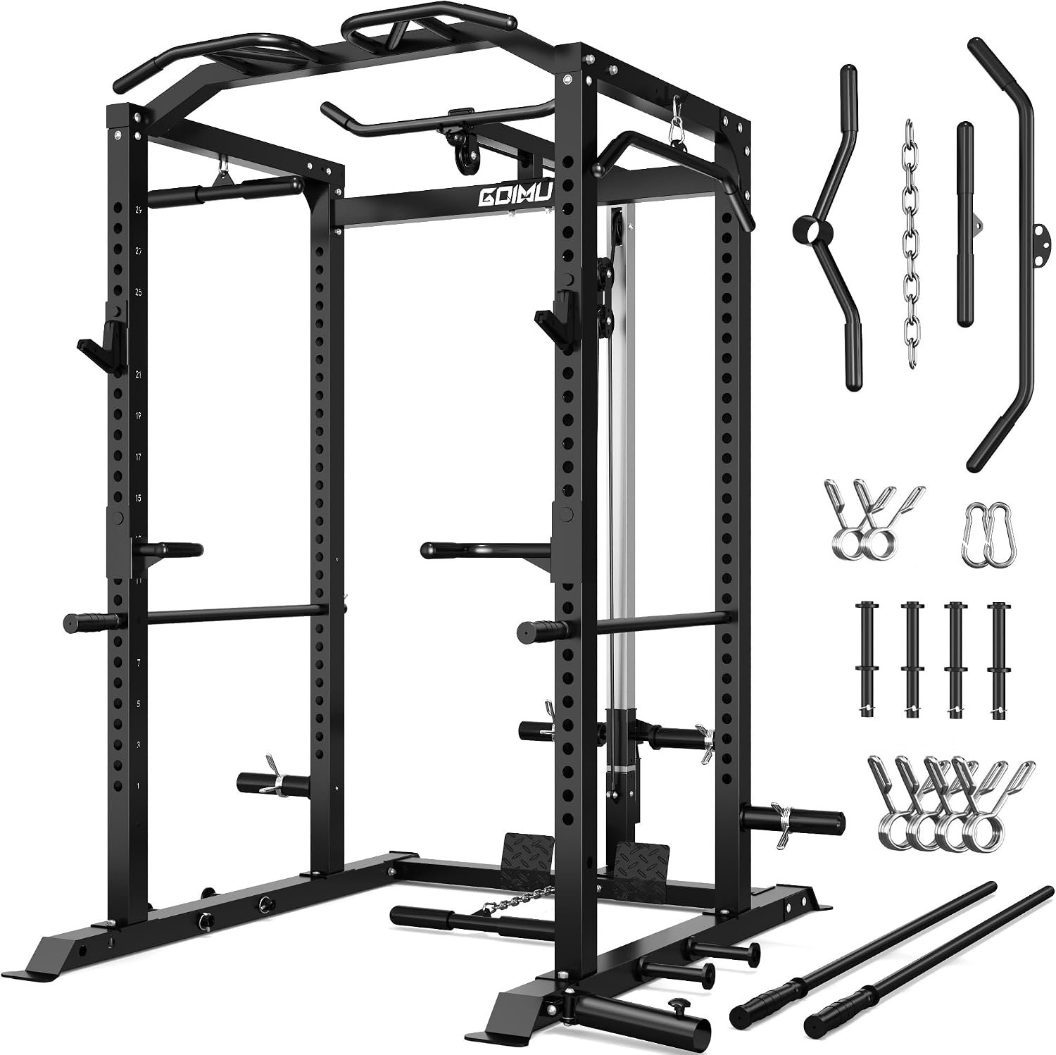C1-V4 Power Cage, 2000LBS Squat Rack with LAT Pulldown, Multi-Function Weight Cage Strength Training Machine, Workout Cage with More Attachments for Home Gym Garage
