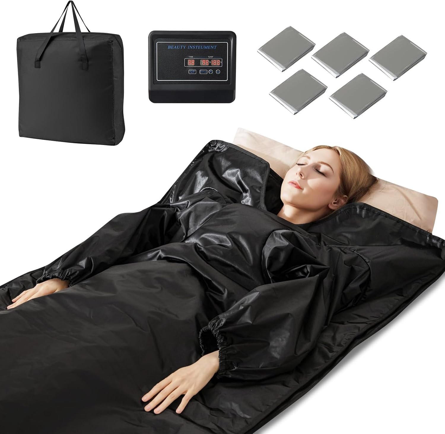 COSTWAY Infrared Sauna Blanket with Arm Sleeves, 90-180°F Temp Range | Portable Full-Body Personal Sauna for Home Use with 30-90Min Timer, Relaxation & Detoxification, Muscle Tension Relief