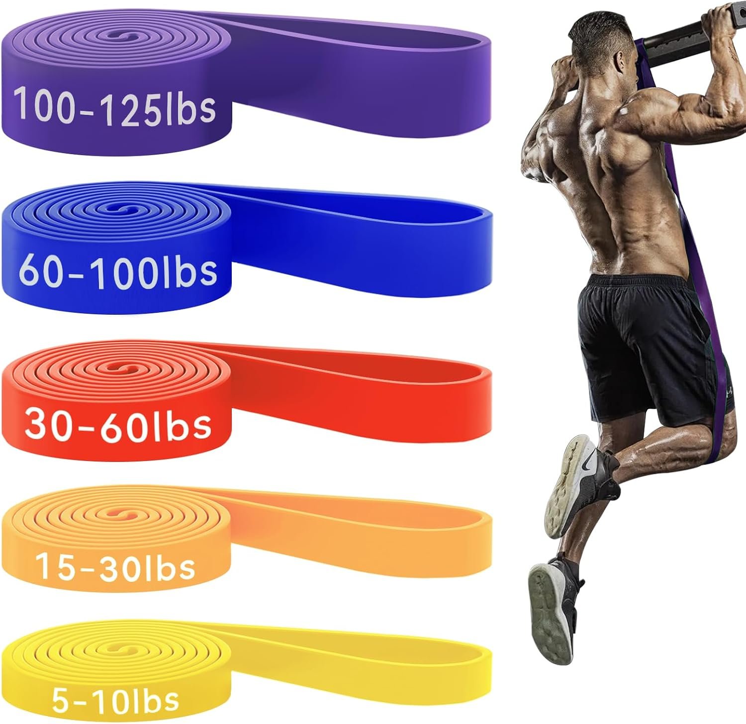 HAPBEAR Pull Up Assistance Bands – Pull Up Bands – Resistance Bands – Exercise Bands Resistance Bands Set of 5 – Workout Bands for Working Out, Stretching, Muscle Training