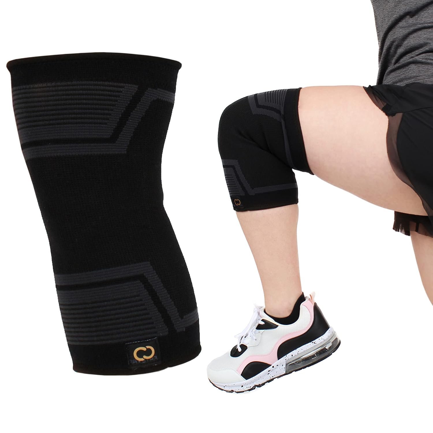 Copper Compression PowerKnit Knee Sleeve- Copper Stabilizer Support Brace for Meniscus Tear, ACL, MCL, Arthritis, Joint Pain Relief, Running, Sports, Hiking- Men & Women- Fits Right/Left – L/XL