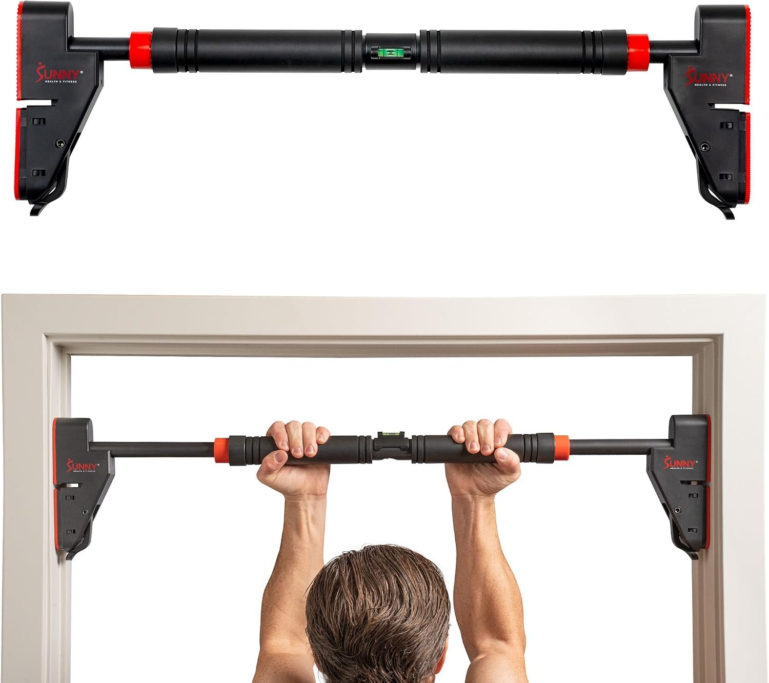 Sunny Health & Fitness Adjustable Doorway Chin Up/Pull Up Bar | Adjustable Doorway Fitment, Strong Steel Frame, Foam Padded Handlebars, Anti-Slip Pads, Ideal for Upper Body Workouts
