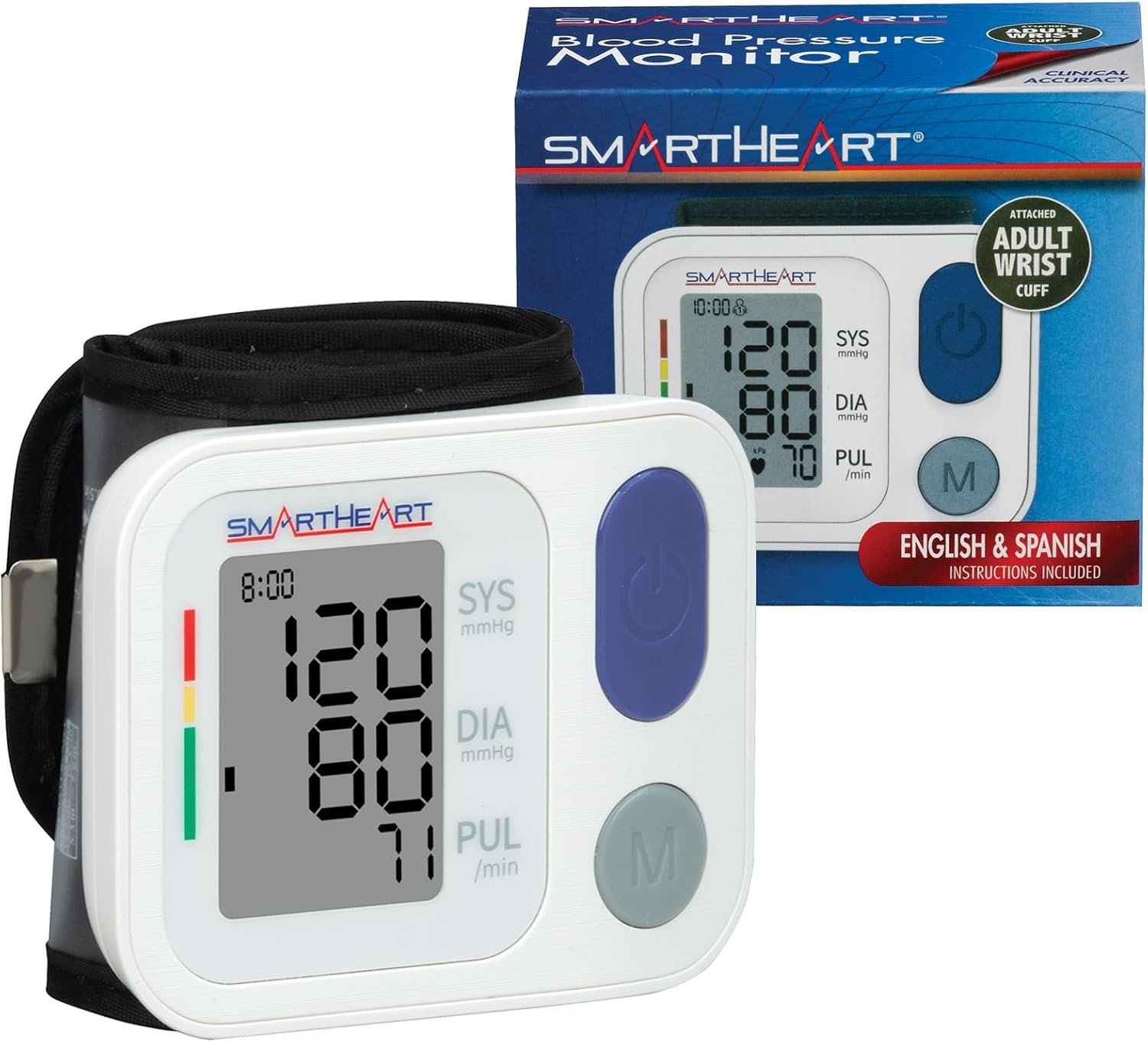 SmartHeart Automatic Wrist Blood Pressure Monitor, Adult | Wrist Cuff, 2-User, 398-Reading Memory, Automatic Inflation & Deflation, Easy-Read Display