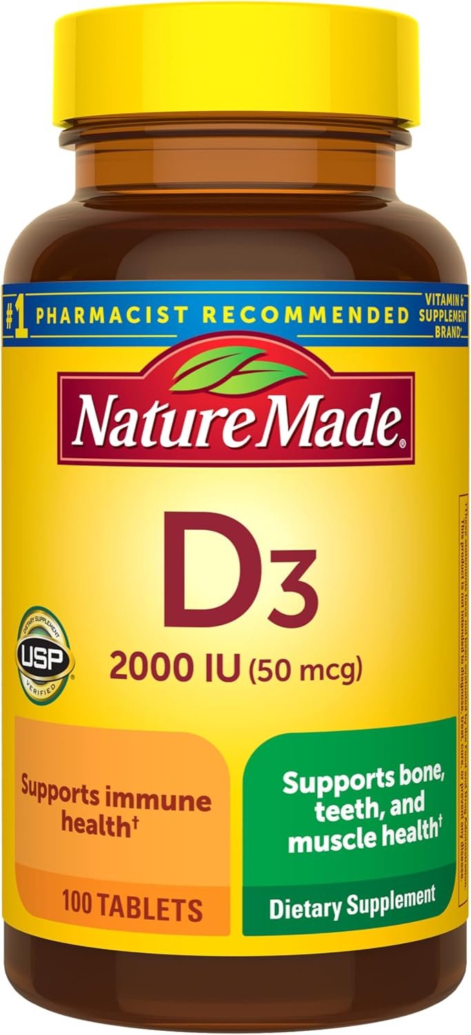 Nature Made Vitamin D3 2000 IU (50 mcg), 100 Vitamin D Tablets | Vitamin D Supplement for Immune, Bone, Teeth and Muscle Health Support, 100 Day Supply