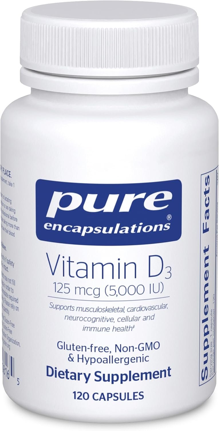 Pure Encapsulations Vitamin D3 125 mcg (5,000 IU) – Supplement to Support Bone, Joint, Breast, Heart, Colon, and Immune Health* – with Vitamin D – 120 Capsules | Supplement to Support Bone, Joint, Breast, Heart, Colon, and Immune Health*, with Vitamin D