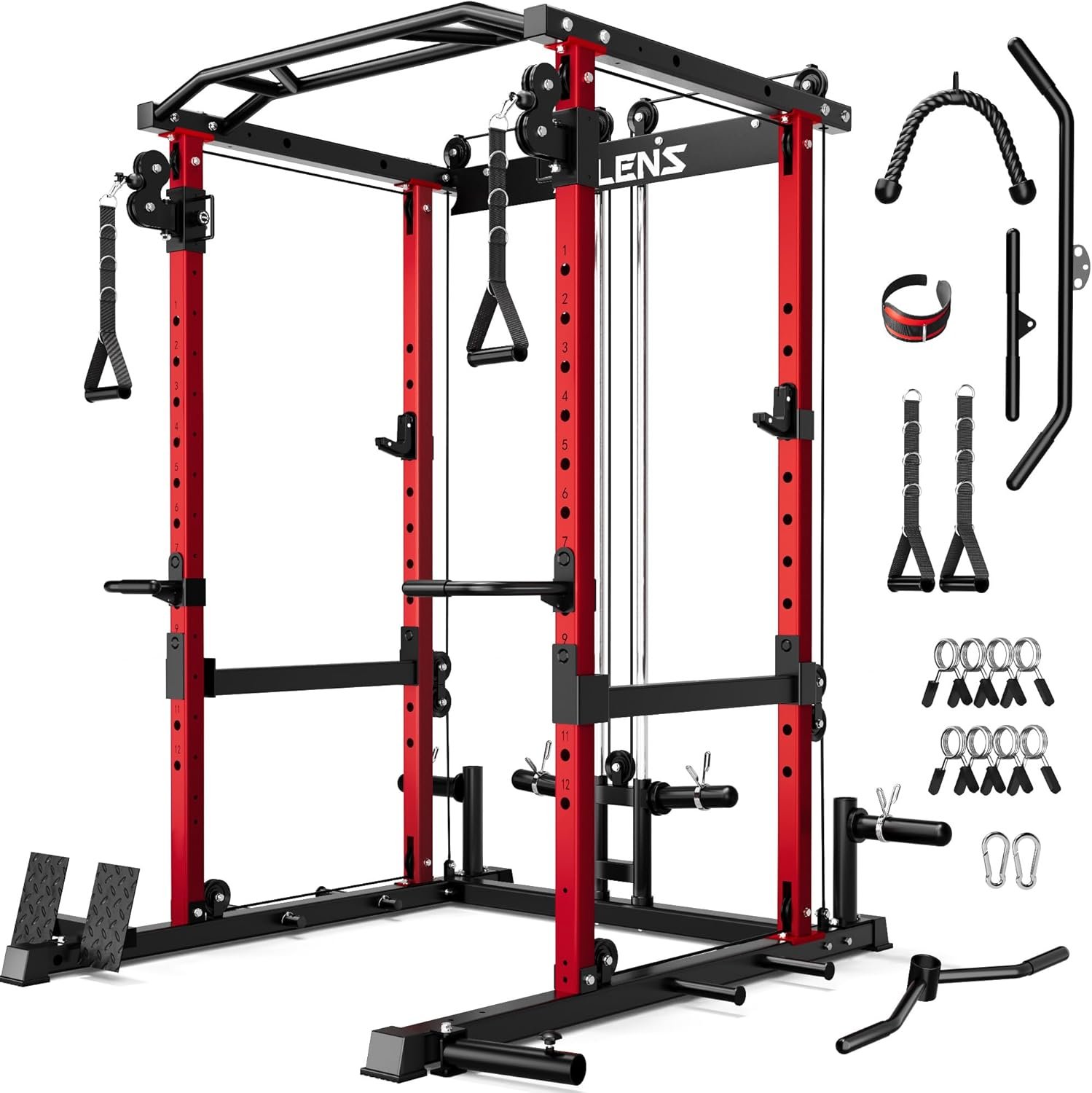 C12 Power Rack, 2000LBS Squat Rack with Cable Crossover System, Workout Cage with More Training Attachments for Home Gym