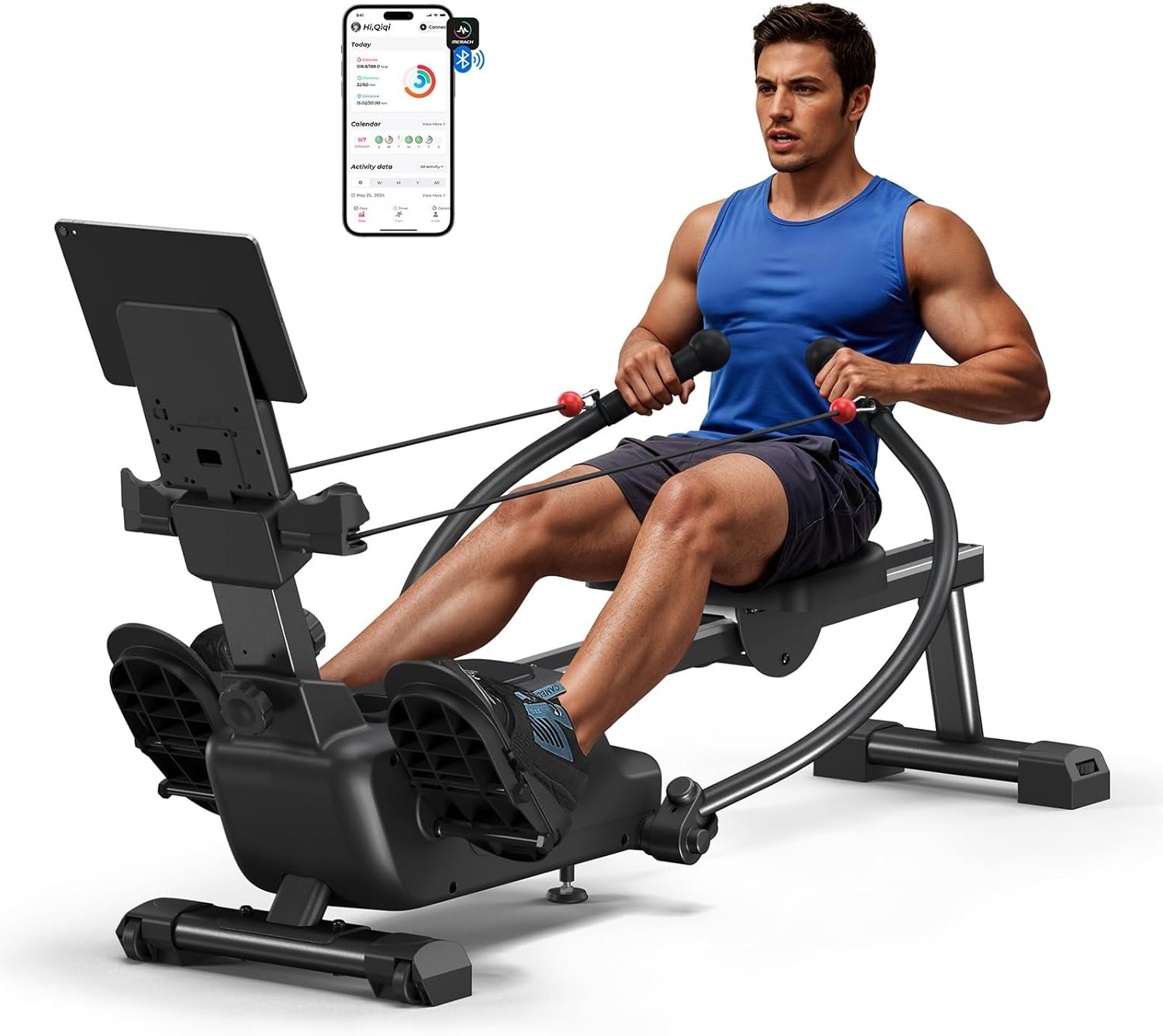 Merach RS3 Scull Rowing Machine for Home, Simulate Real Row, Ergonomic Seat | 16 Levels Quiet Magnetic Resistance, Multiple Rower Modes, Full-Body Workout, Multi-App Support, Max 350 lbs Capacity