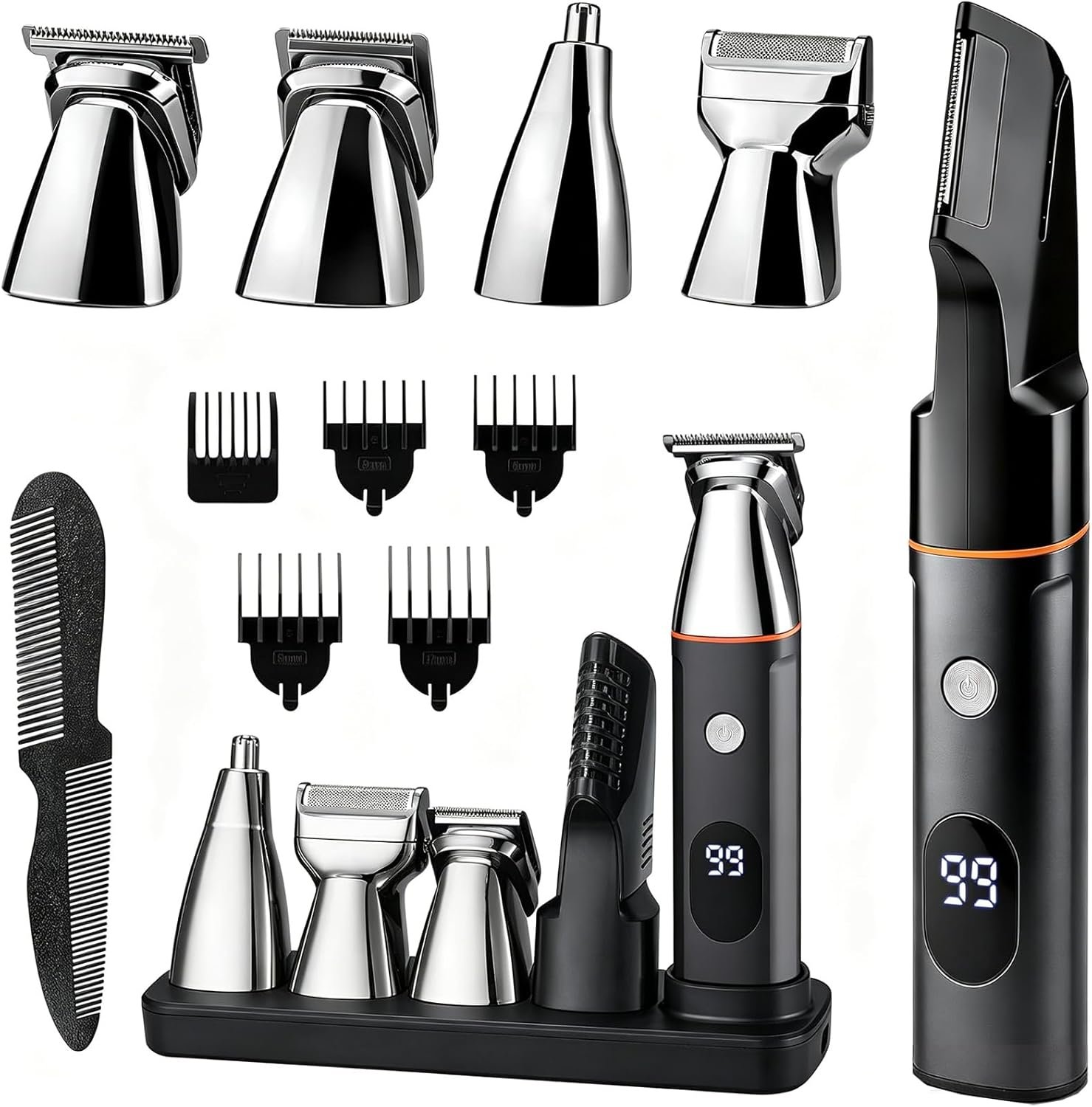 Manscape Body & Pubic Hair Trimmer for Men, No-Nick Groin & Ball Shaver | All-In-One Men Grooming Kit, IPX7 Waterproof, Charging Dock, LED Display, 5 Interchangeable Blades, Gentle On Sensitive Skin