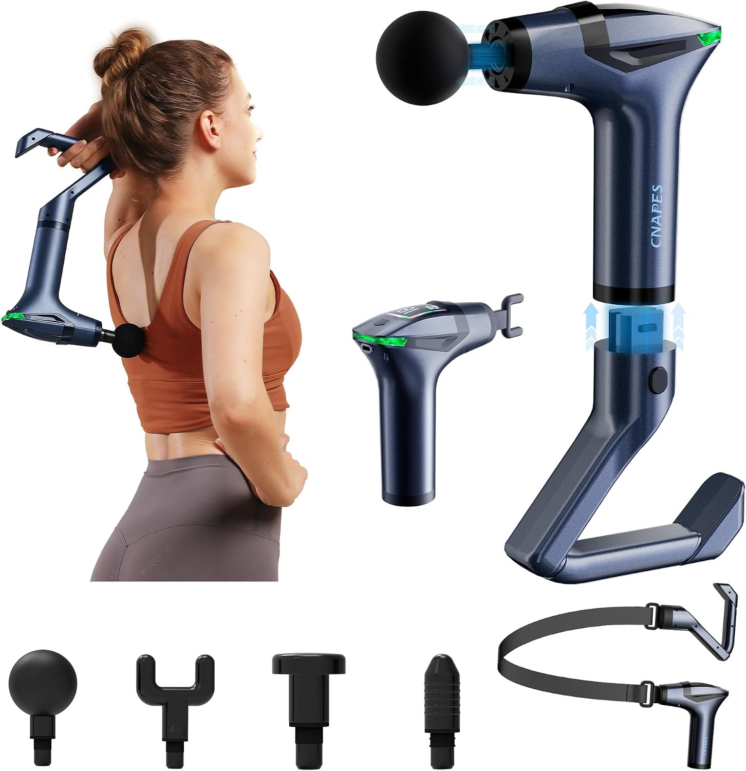 Massage Gun with Extension Handle, Detachable, 12 Speeds 4 Heads | For Pain Relief Deep Tissue for Back, Neck, Shoulders, Arms,& Thighs,Portable for Home, Gym, Offic, Gifts